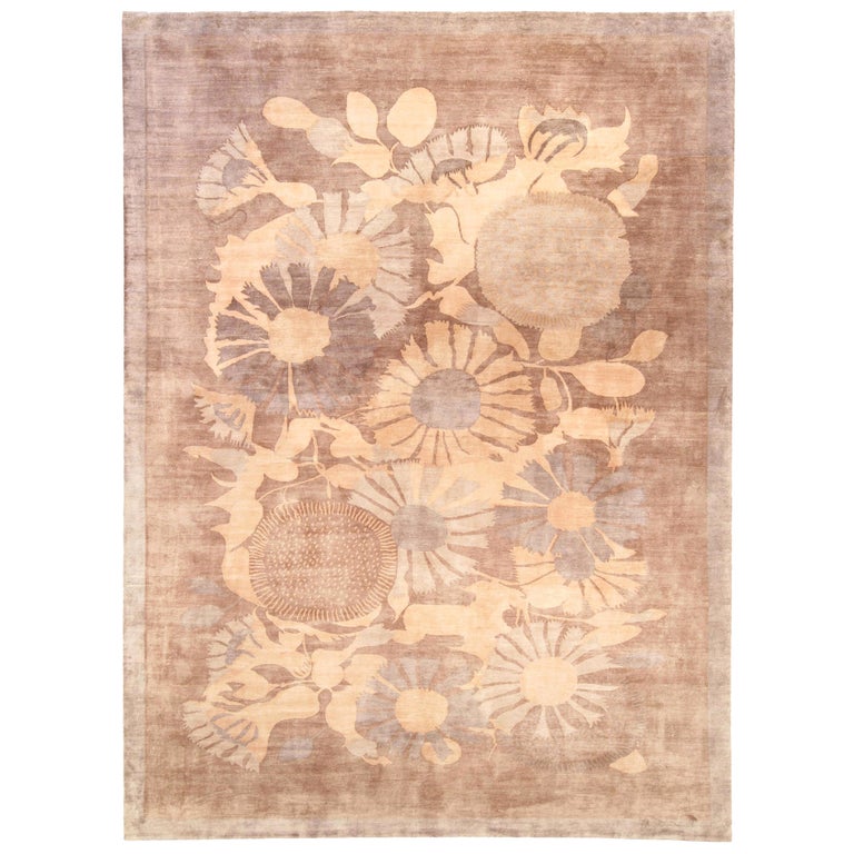 Lilly Rug Contemporary Floral Lilly Design Hand Knotted Silk Rug by Doris Leslie ...