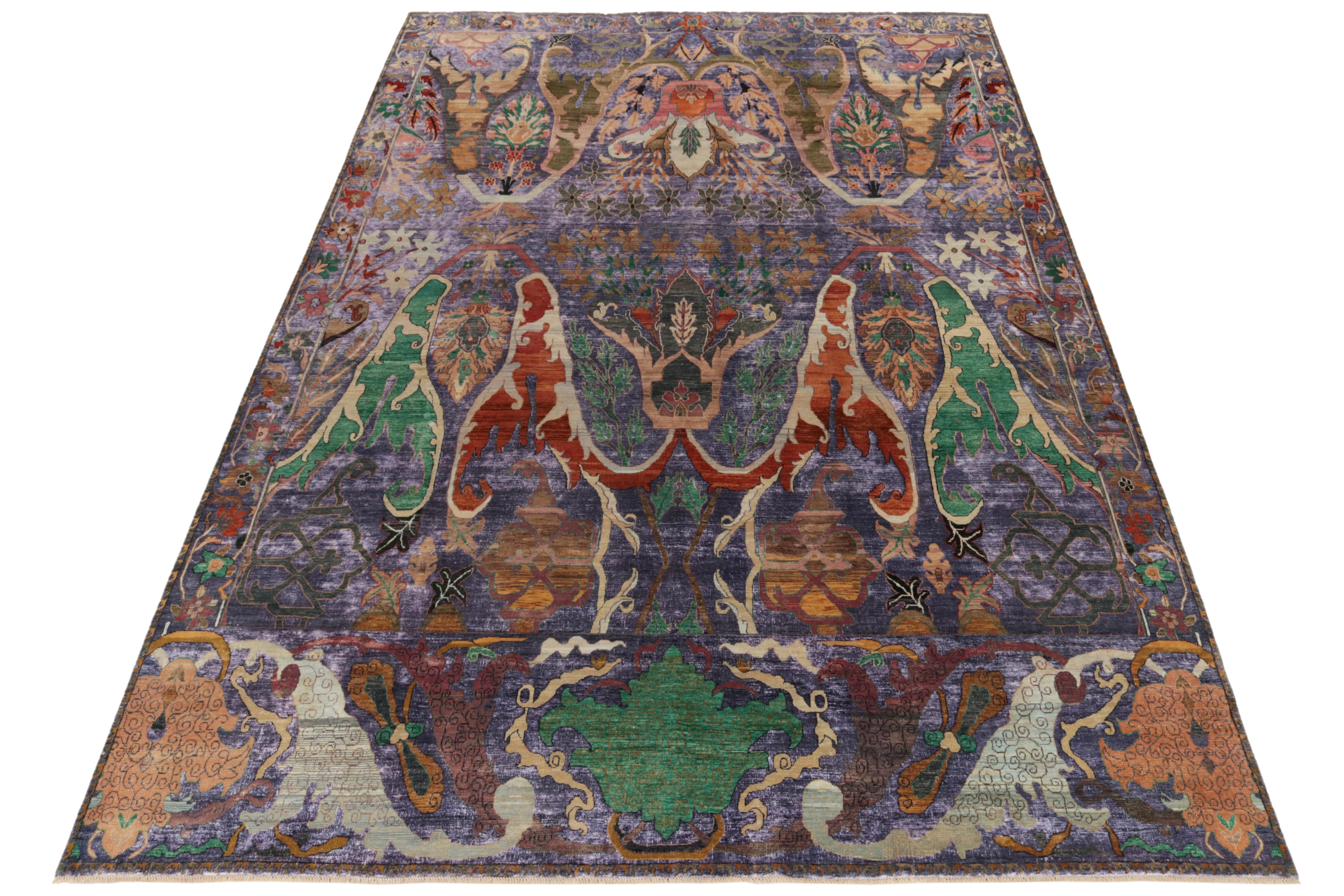 A splendid 10x14 rug with a unique approach inspired by transitional Indian sensibilities, joining Rug & Kilim’s Modern Classics Collection. 

Hand-knotted in healthy, lustrous wool, the carpet enjoys grandeur with uniquely scaled floral patterns