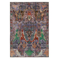 Rug & Kilim's Contemporary Floral Rug in Purple, Green and Red Floral Pattern