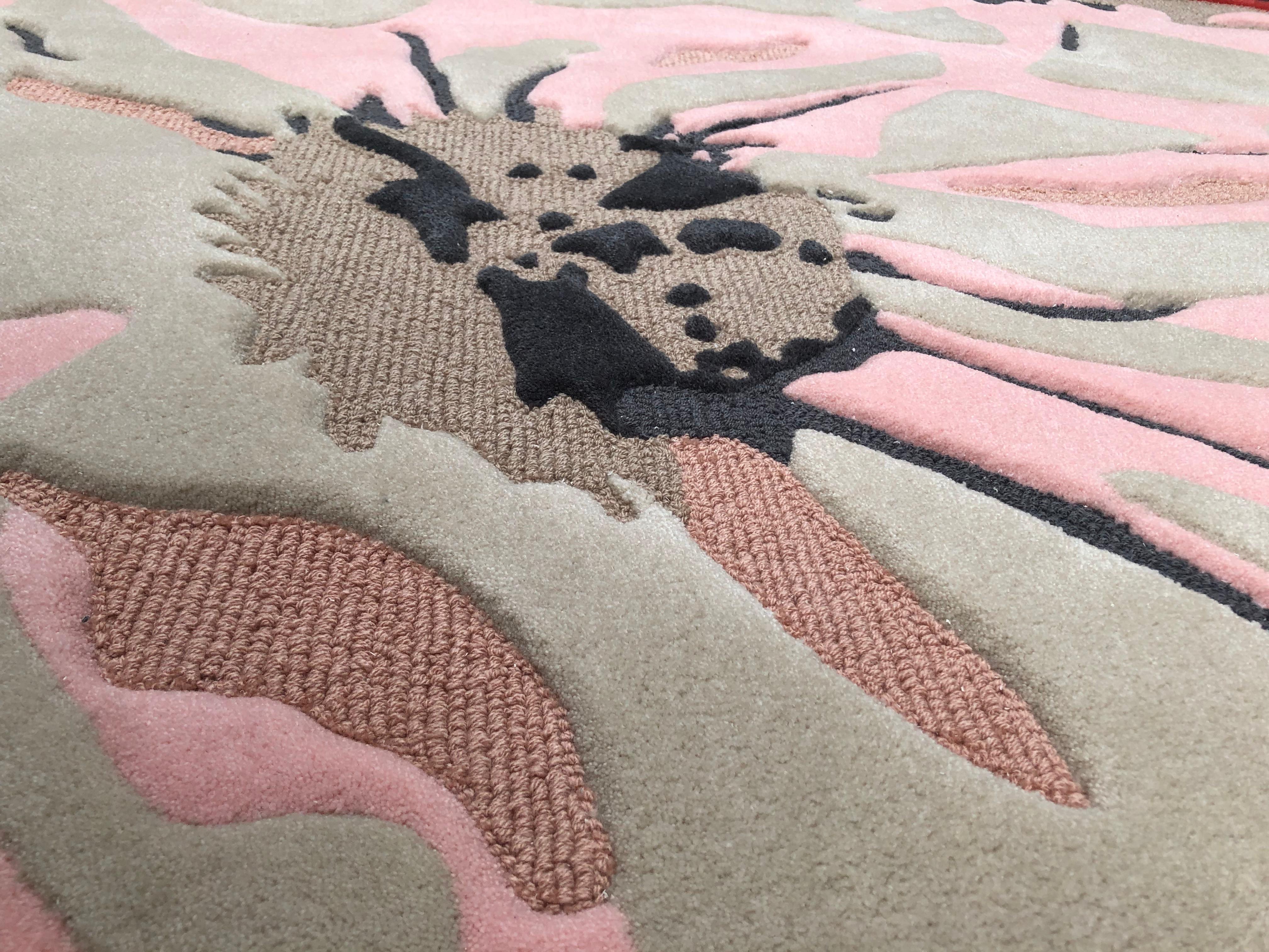 Contemporary Floral Rug – Pink & Grey Organic Bloom, Wool Acrylic Blend For Sale 6
