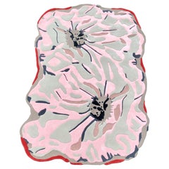 Contemporary Floral Rug – Pink & Grey Organic Bloom, Wool Acrylic Blend