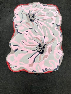 Contemporary Floral Rug – Pink & Grey Organic Bloom, Wool Acrylic Blend