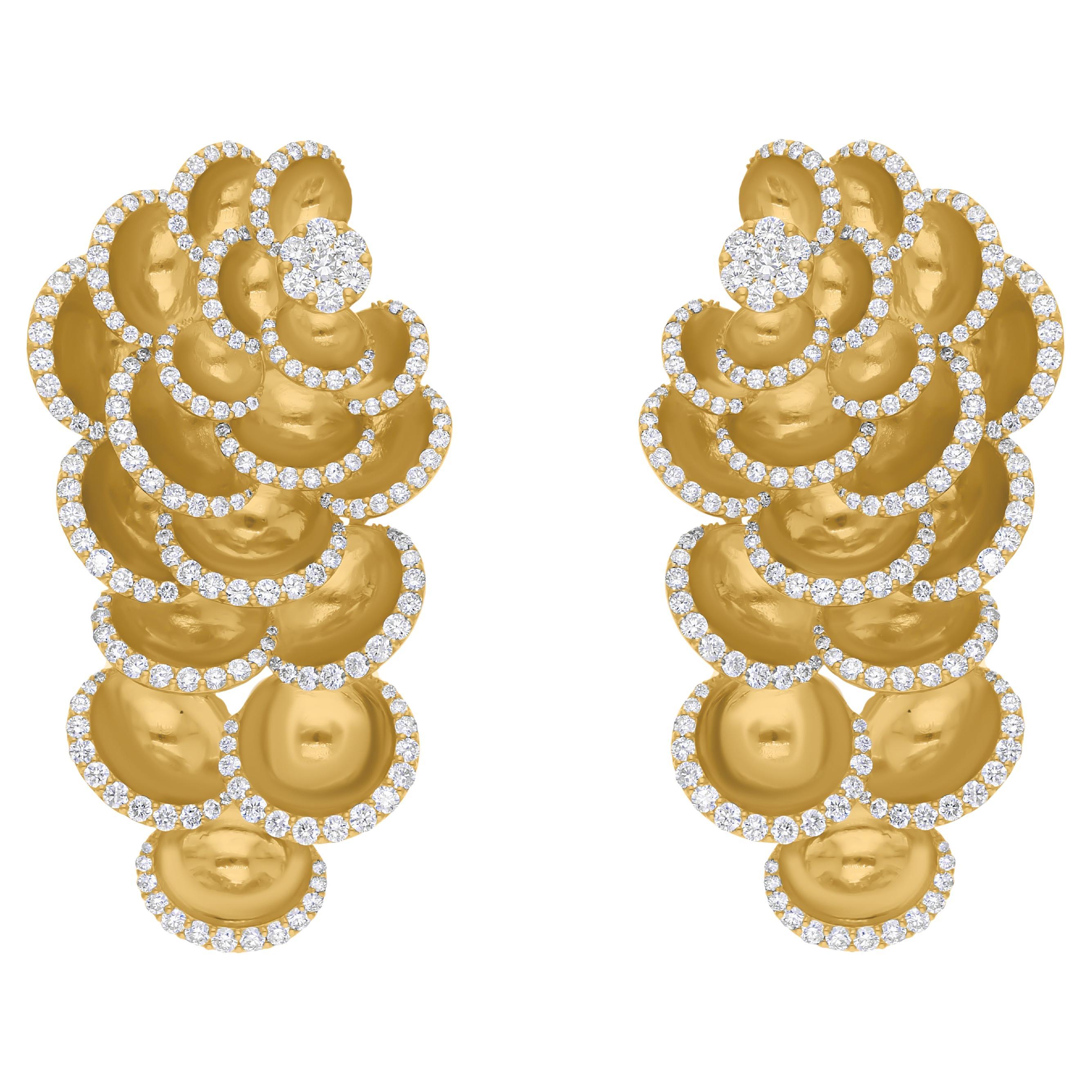 Contemporary Floral SI/H 4.47 Carat Diamond 18K Yellow Gold Dangle Earrings