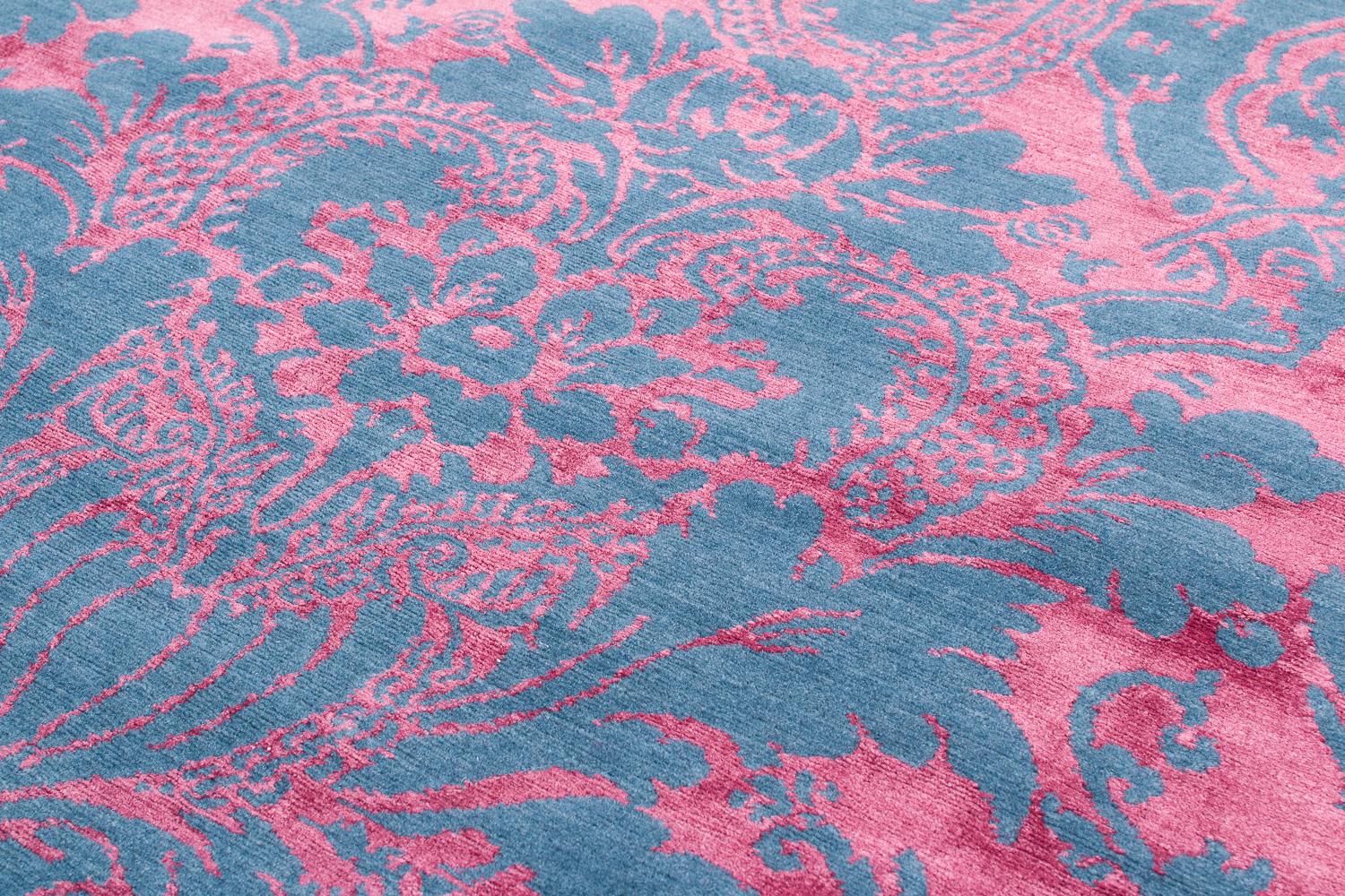 Nepalese Contemporary Floral Silk and Wool Runner Rug Penelope Aurora by Joseph Carini For Sale