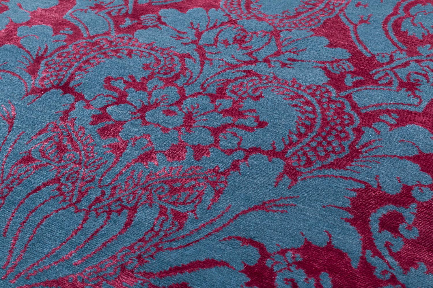 Hand-Woven Contemporary Floral Silk and Wool Runner Rug Penelope Aurora by Joseph Carini For Sale