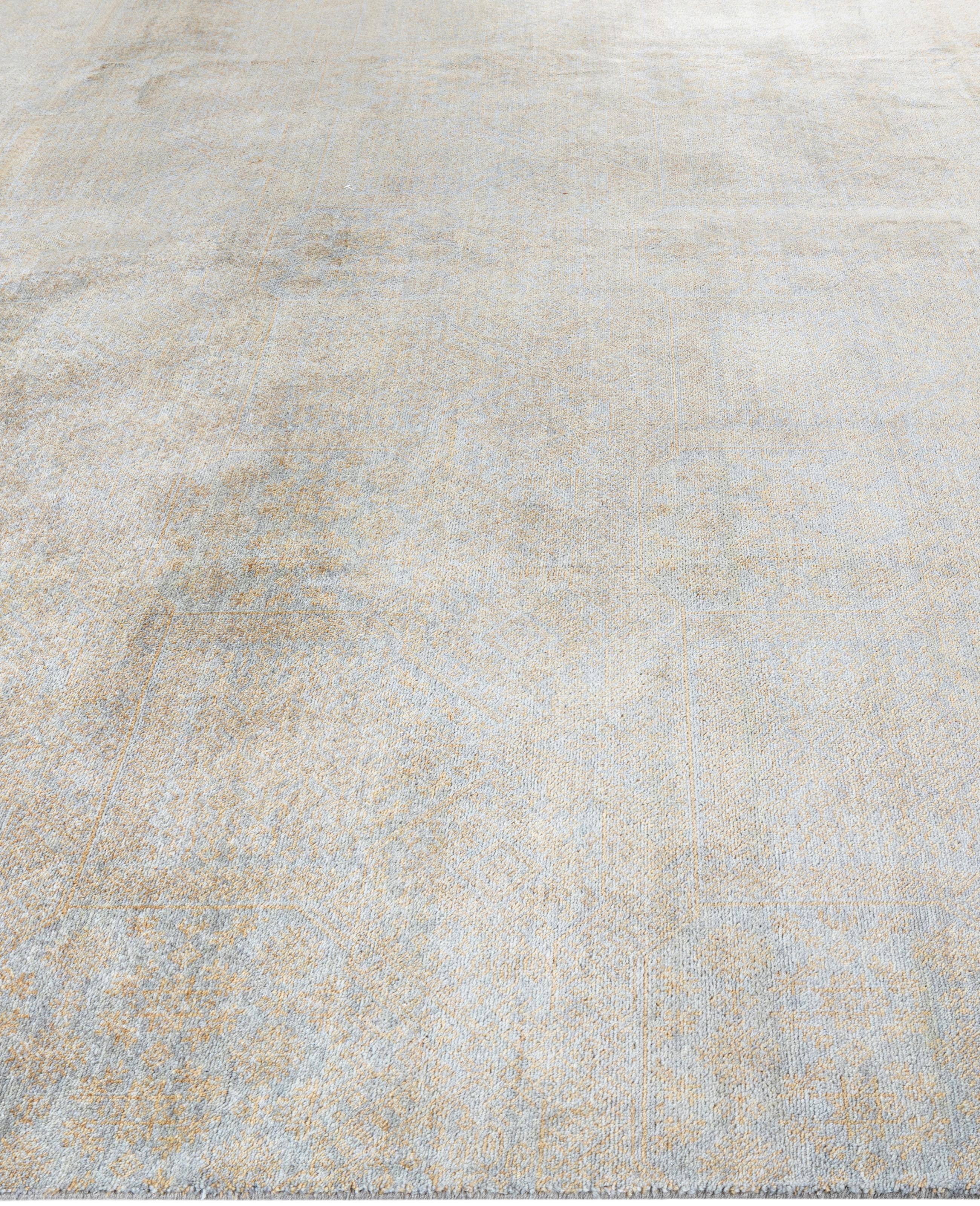 Annodato a mano Contemporary Floral Silk Hand Knots Rugs Area Rugged Yellow 9' 1