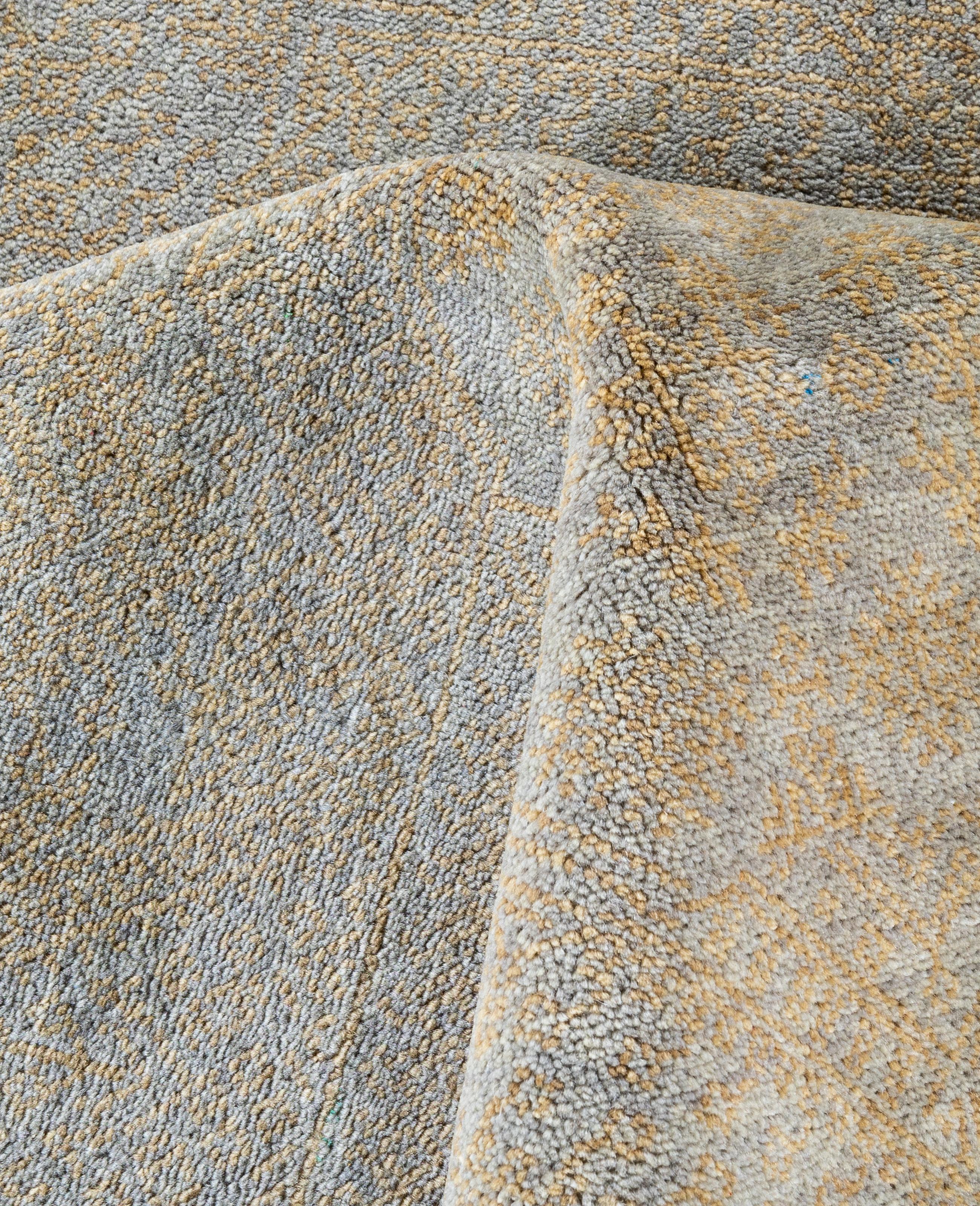 Seta Contemporary Floral Silk Hand Knots Rugs Area Rugged Yellow 9' 1