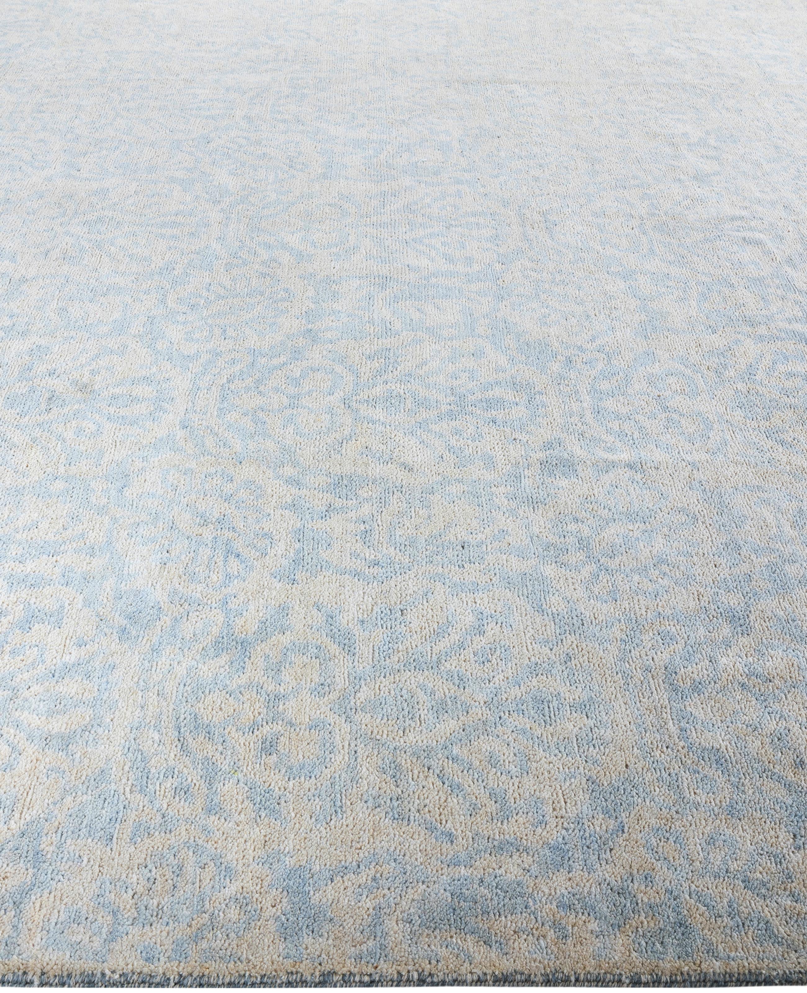 Annodato a mano Contemporary Floral Wool Hand Knoted Beige Area Rug Rug 9' 1