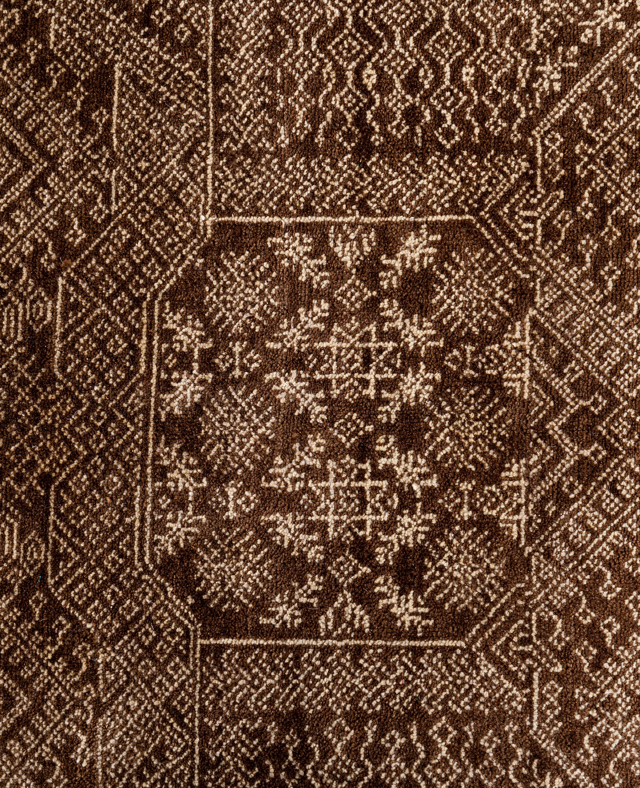 Indian Contemporary Floral Wool Hand Knotted Brown Area Rug 8' 2