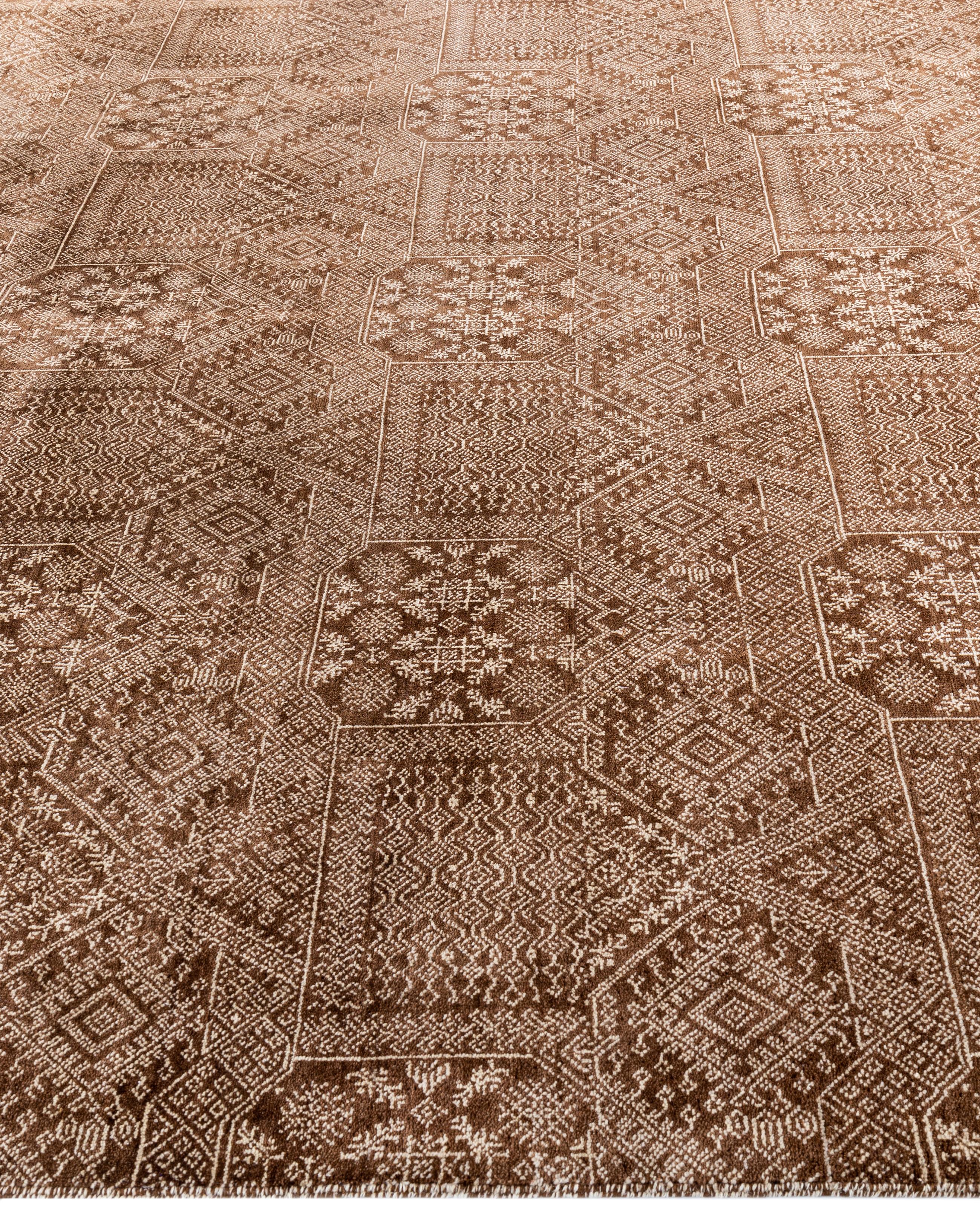Hand-Knotted Contemporary Floral Wool Hand Knotted Brown Area Rug 8' 2