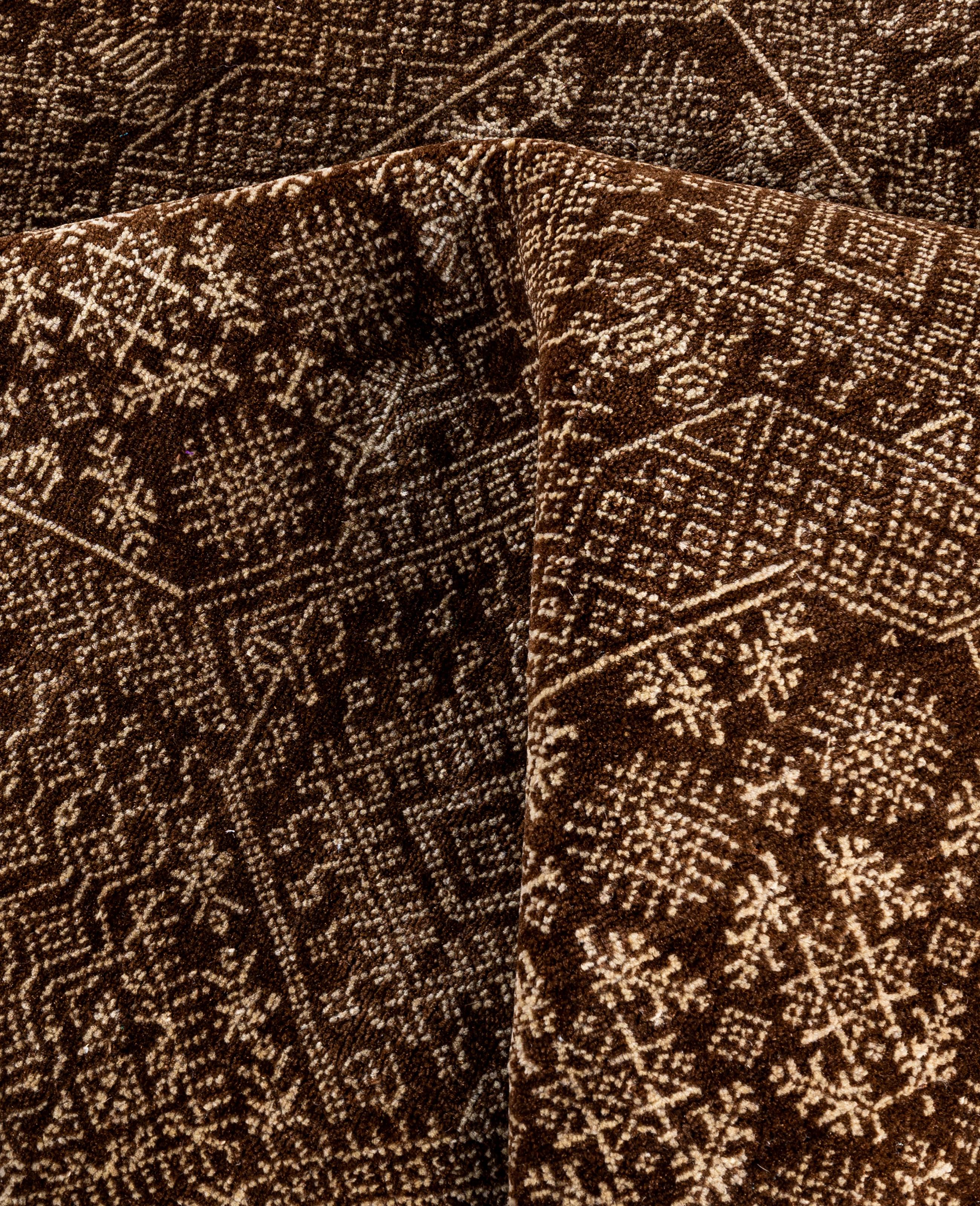 Contemporary Floral Wool Hand Knotted Brown Area Rug 8' 2