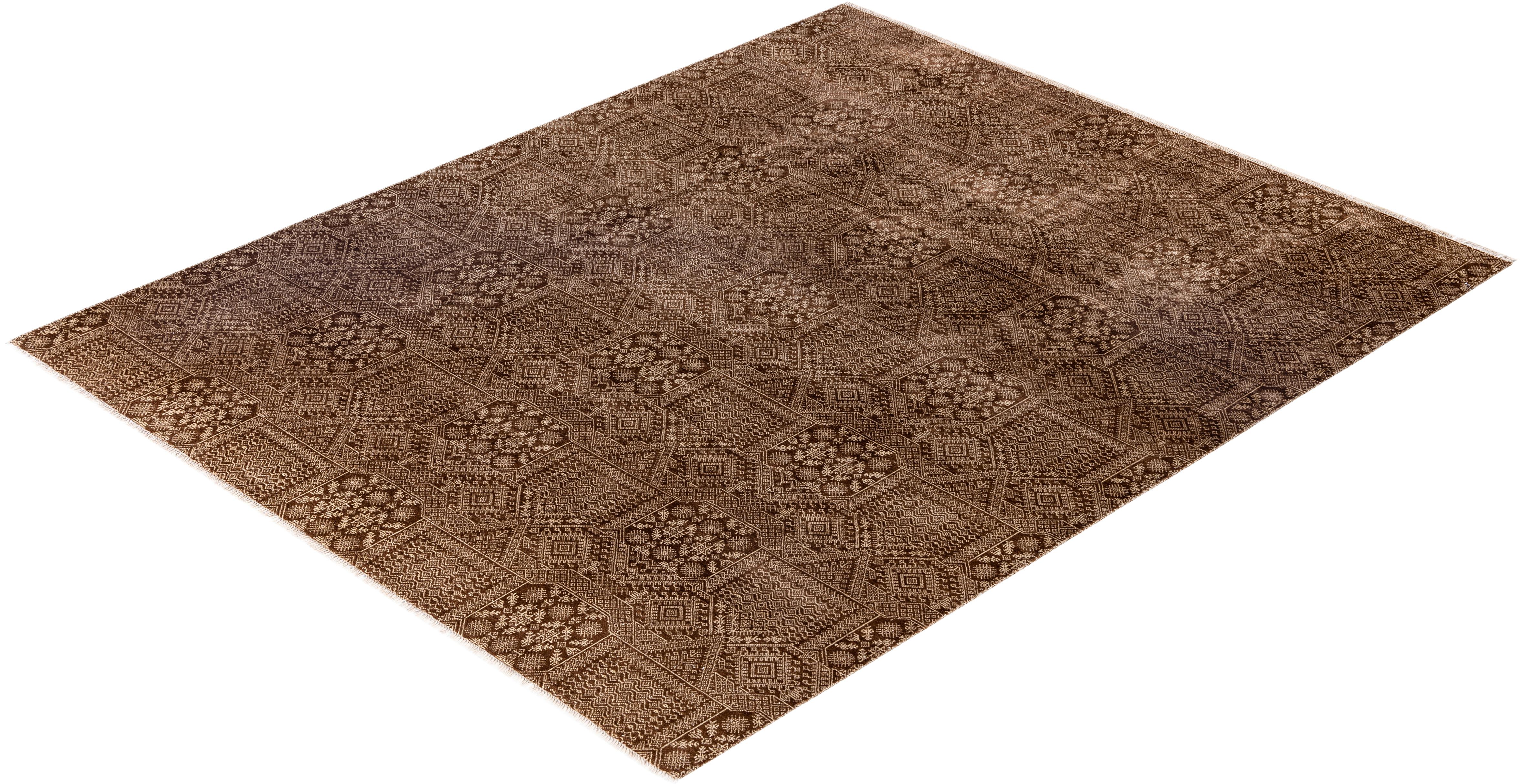Contemporary Floral Wool Hand Knotted Brown Area Rug 8' 2