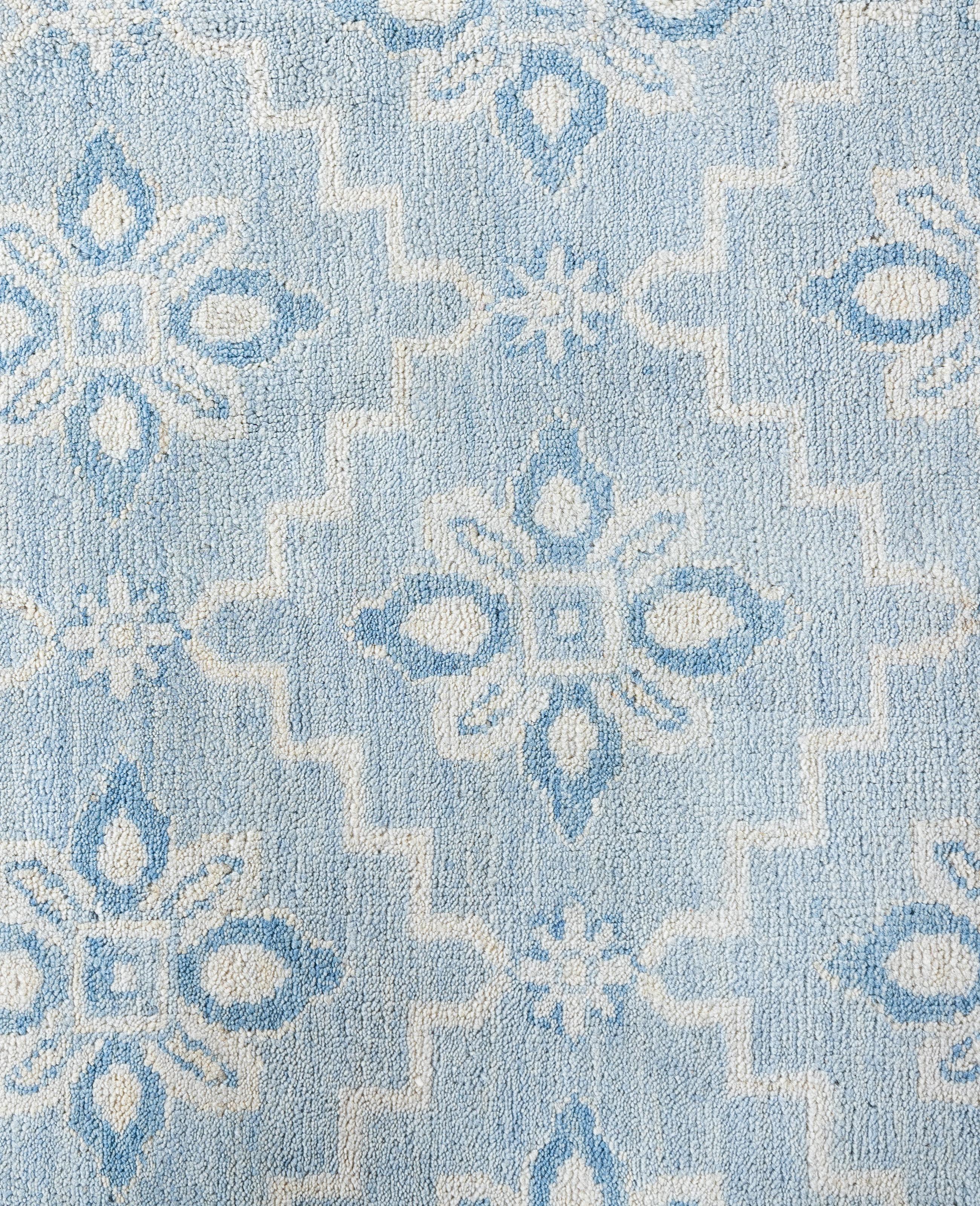 Indian Contemporary Floral Wool Hand Knotted Gray Area Rug 7' 10