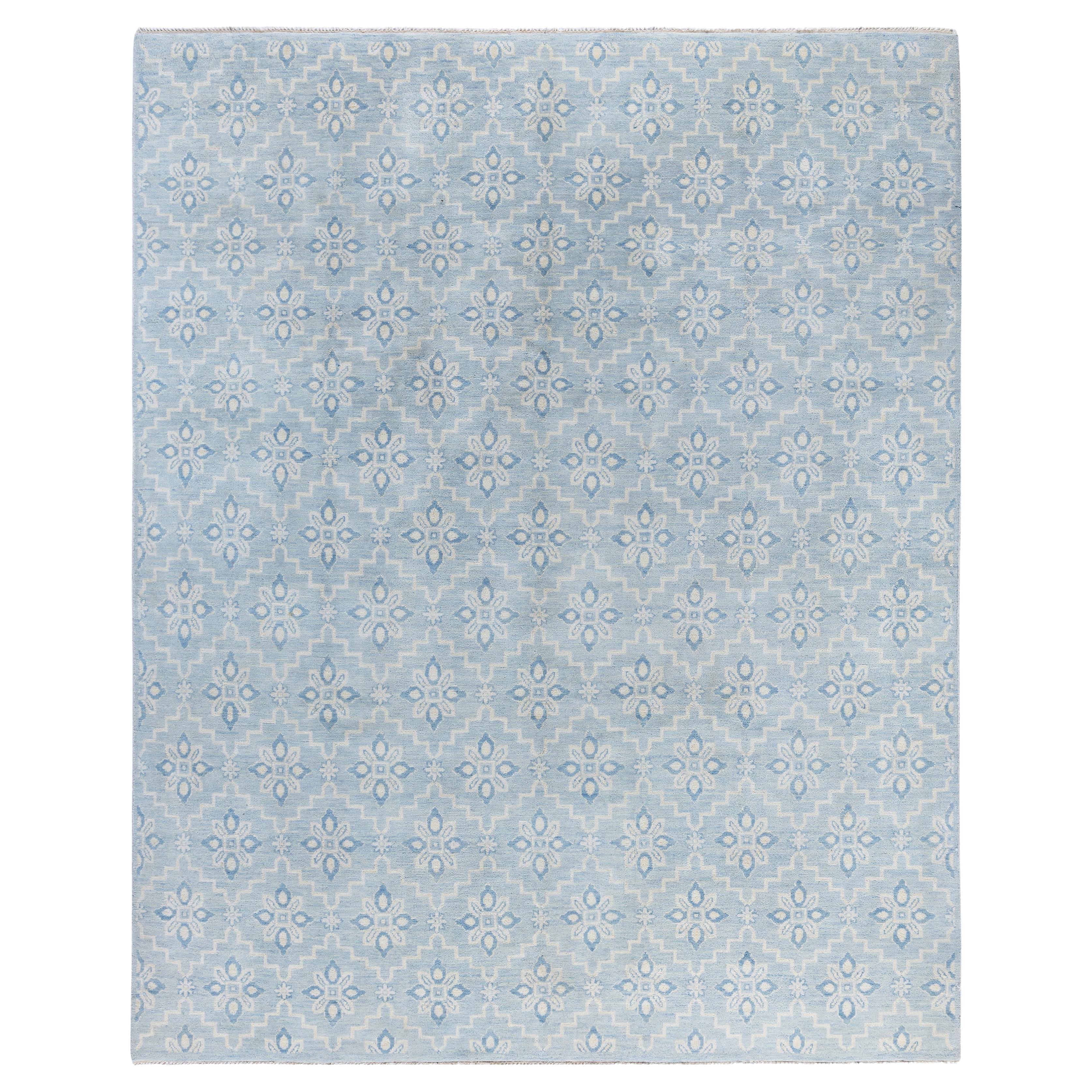 Contemporary Floral Wool Hand Knotted Gray Area Rug 7' 10" x 9' 10"