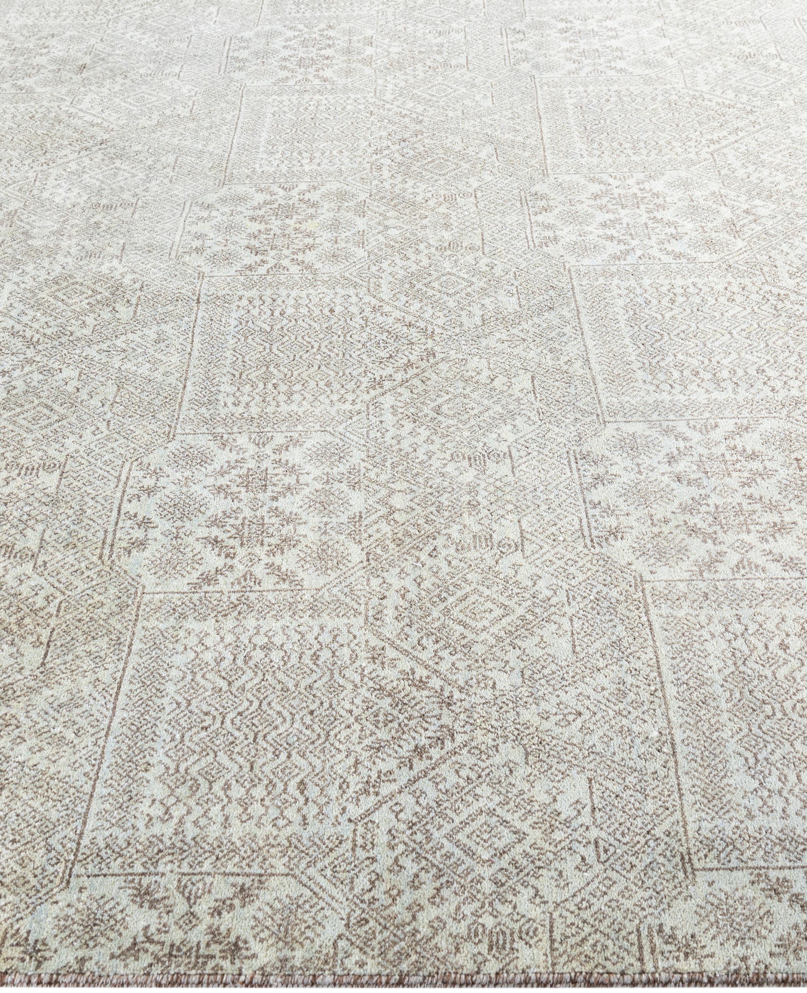 Alfombra Floral Contemporánea de Lana Anudada a Mano Gris 8' 1
