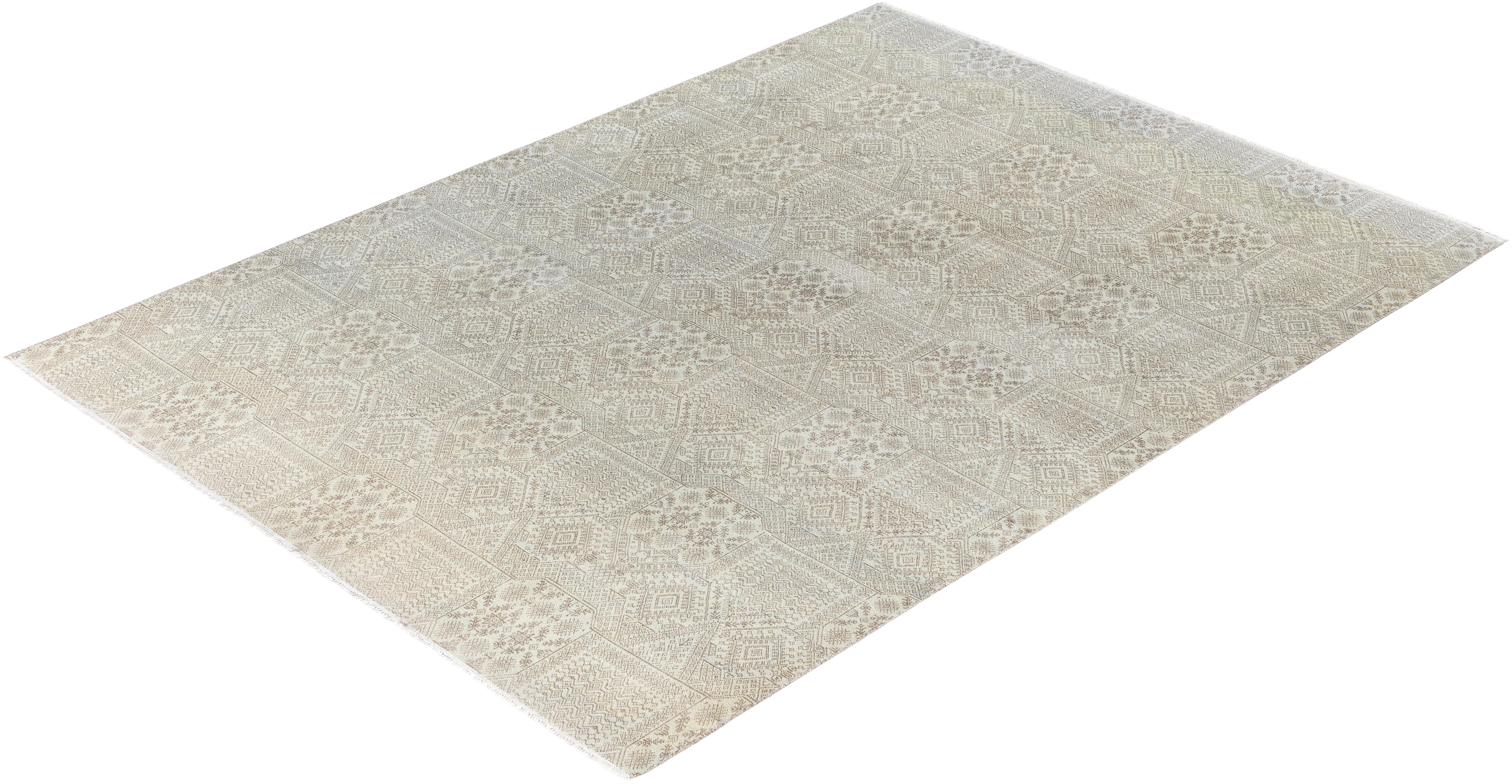 Alfombra Floral Contemporánea de Lana Anudada a Mano Gris 8' 1