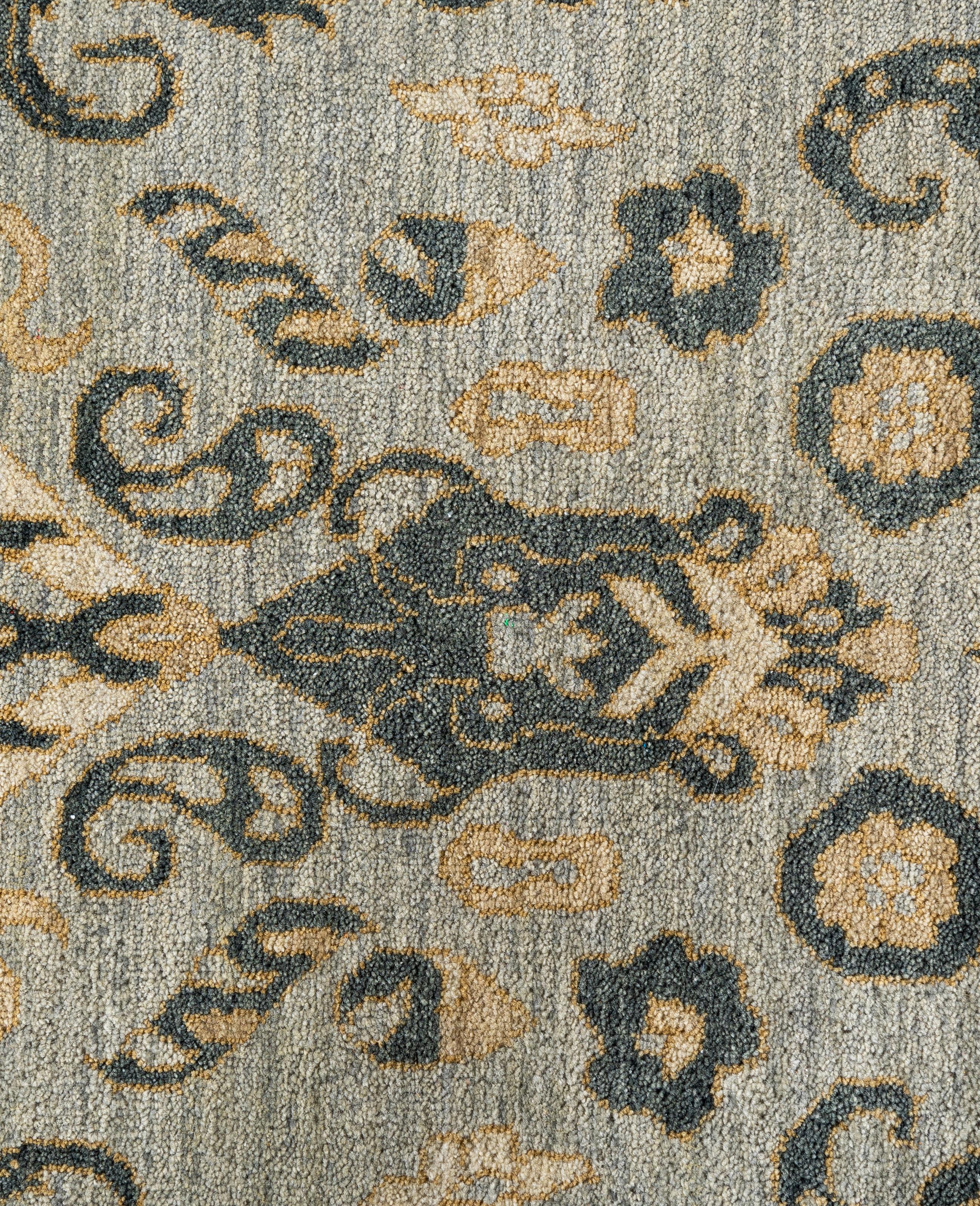 Indian Contemporary Floral Wool Hand Knotted Gray Area Rug 8' 1