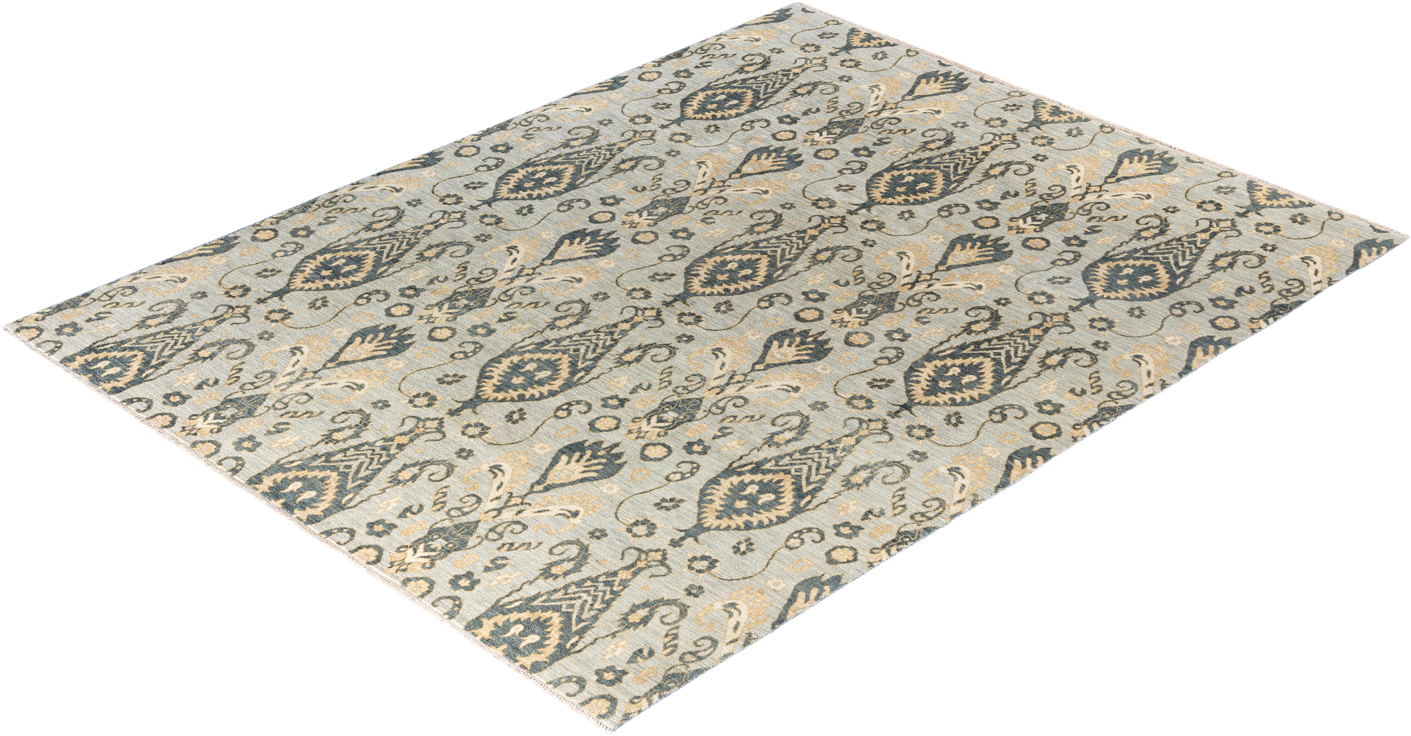 Contemporary Floral Wool Hand Knotted Gray Area Rug 8' 1