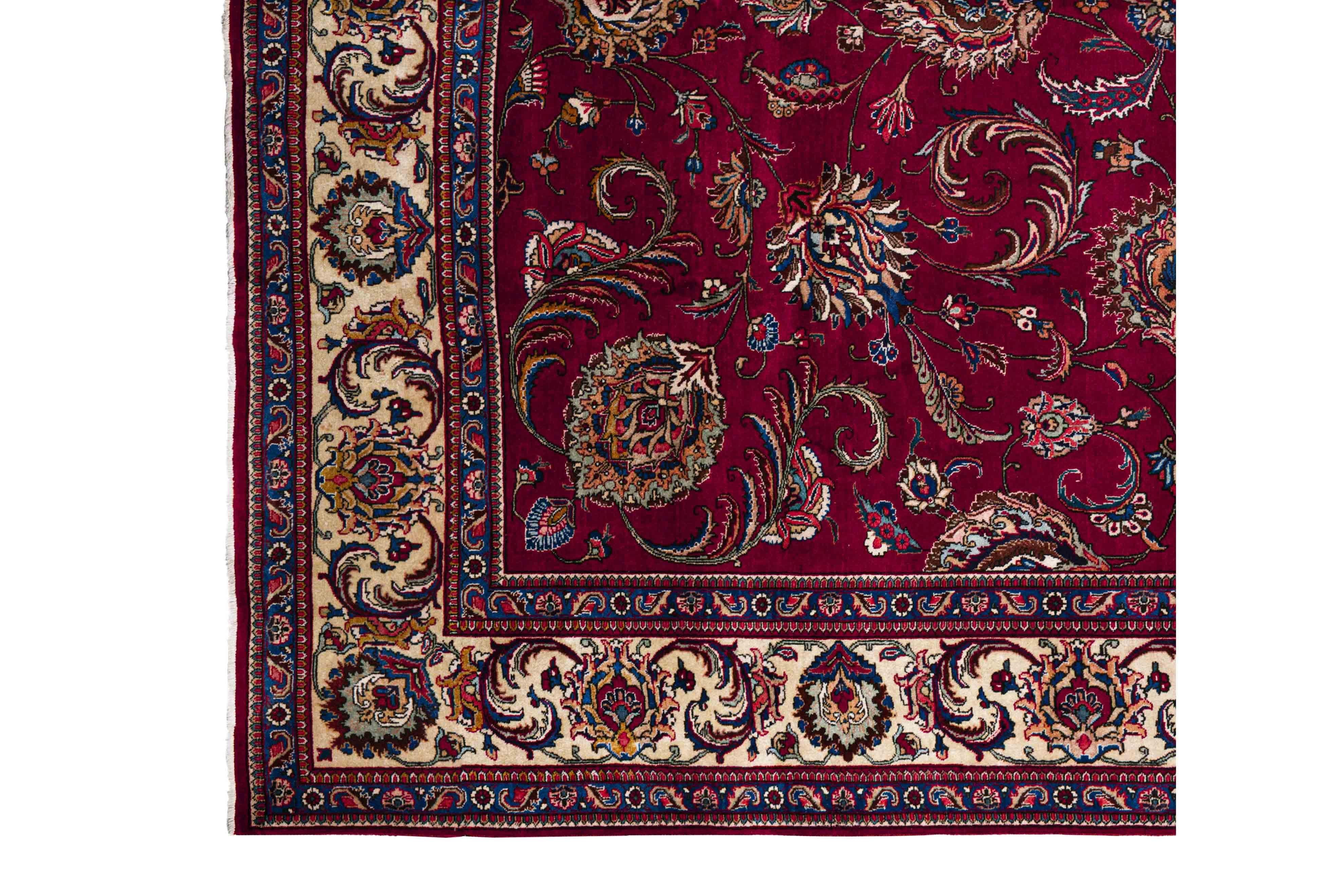 Zeitgenössischer Wollteppich mit Blumenmuster, 10 ft× 11 ft, Burgund und Elfenbein im Angebot 2