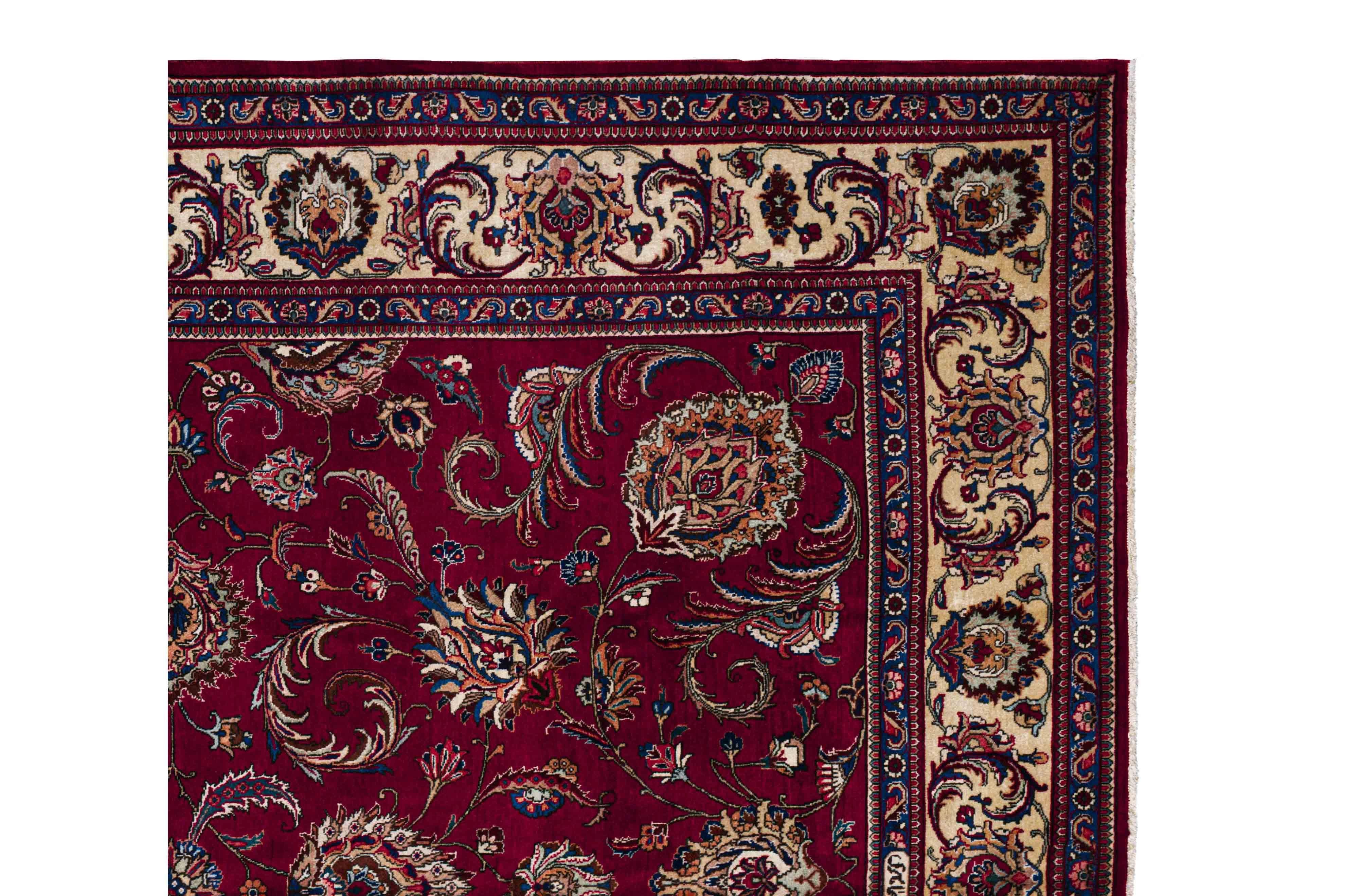 Zeitgenössischer Wollteppich mit Blumenmuster, 10 ft× 11 ft, Burgund und Elfenbein im Angebot 3