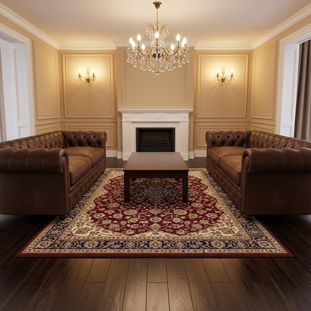 Dieser moderne Wollteppich zeigt ein raffiniertes, florales Allover-Muster auf einem tief burgunderroten Grund. Detaillierte Schnörkel, Palmetten und anmutige botanische Motive entfalten sich in warmem Elfenbein, Marineblau, Gold und sanftem Grün