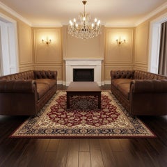 Contemporary Floral Wool Rug, 10 ft× 11 ft, Burgundy and Ivory