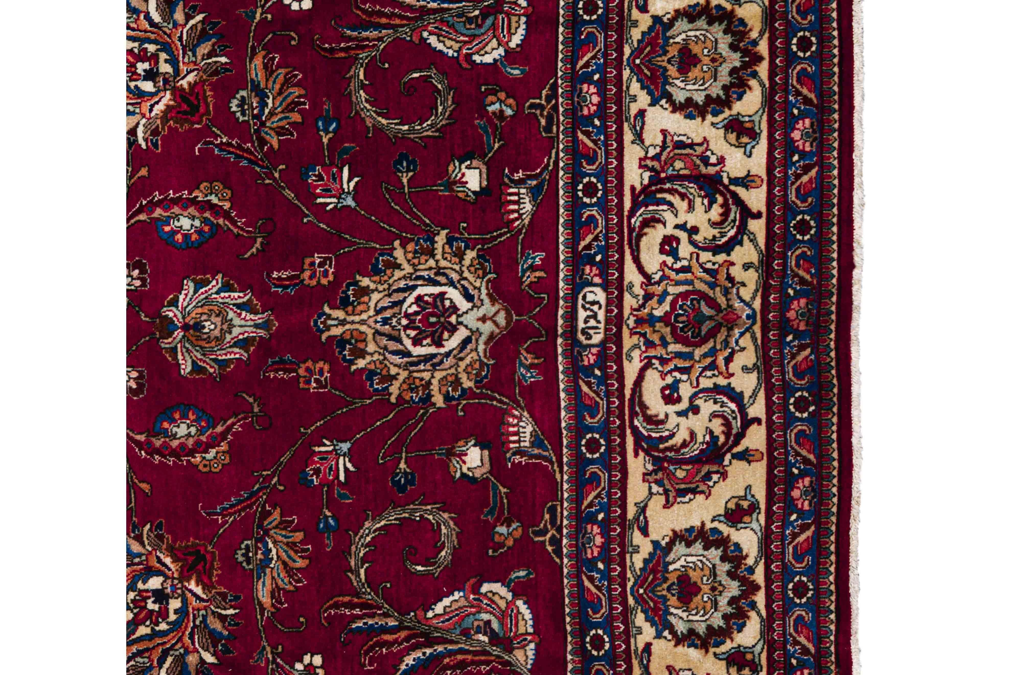 Zeitgenössischer Wollteppich mit Blumenmuster, 10 ft× 11 ft, Burgund und Elfenbein (Ende des 20. Jahrhunderts) im Angebot