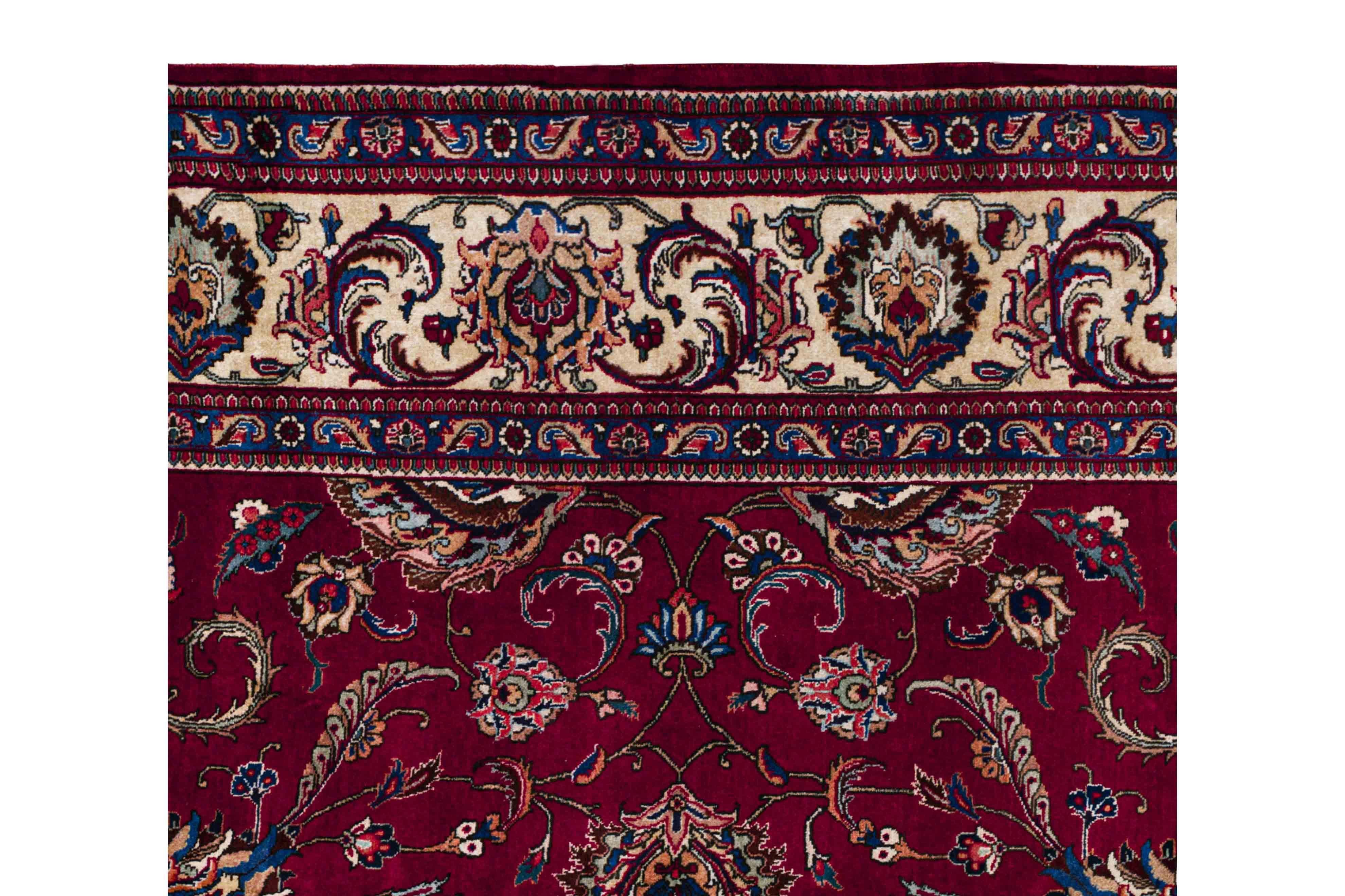 Zeitgenössischer Wollteppich mit Blumenmuster, 10 ft× 11 ft, Burgund und Elfenbein (Wolle) im Angebot