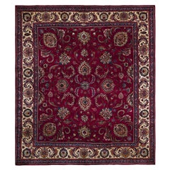 Tapis contemporain en laine à motifs floraux, 10 pi× 11 pi, bourgogne et ivoire