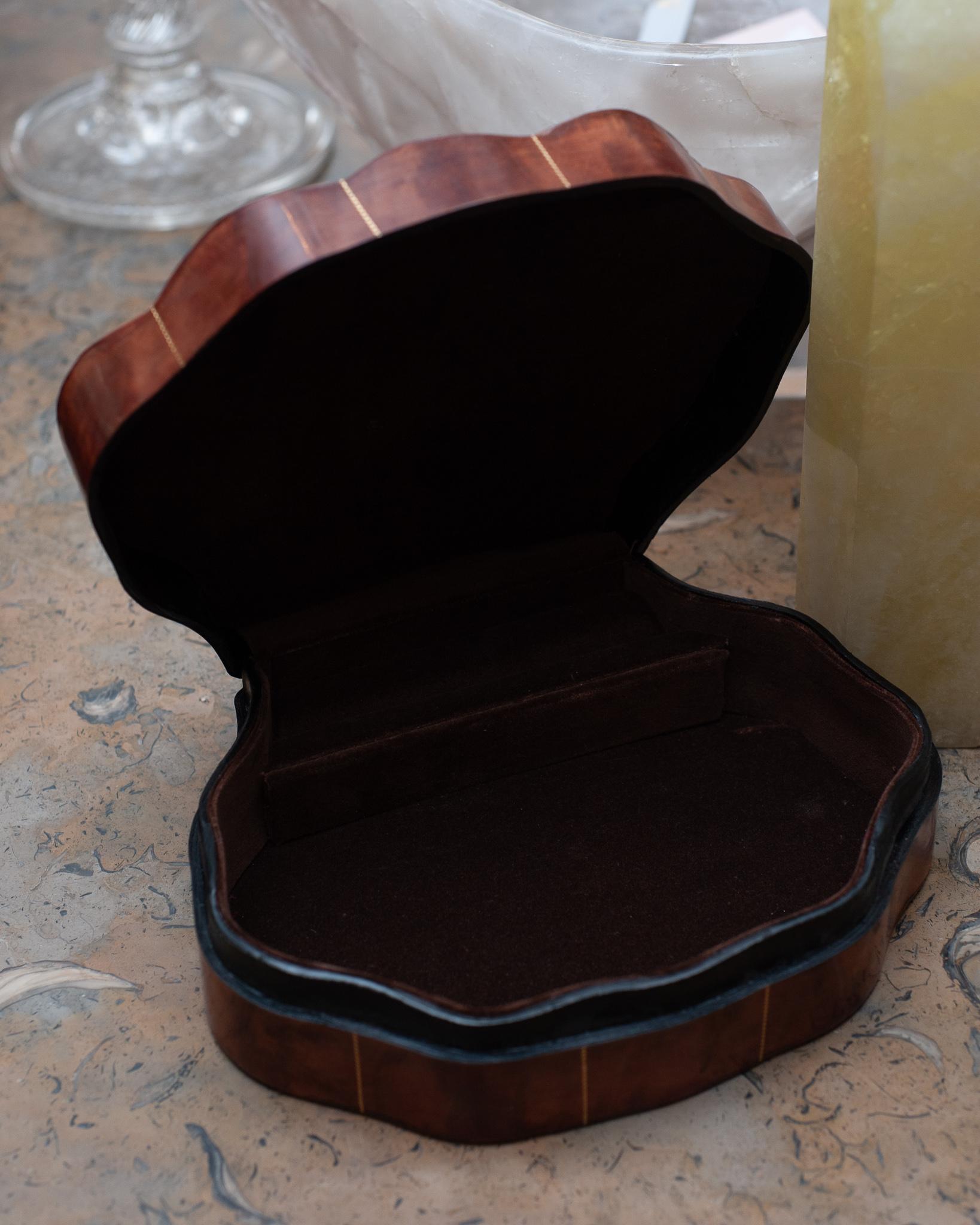 Italian Contemporary Florentine Large Burgundy Leather Shell Box