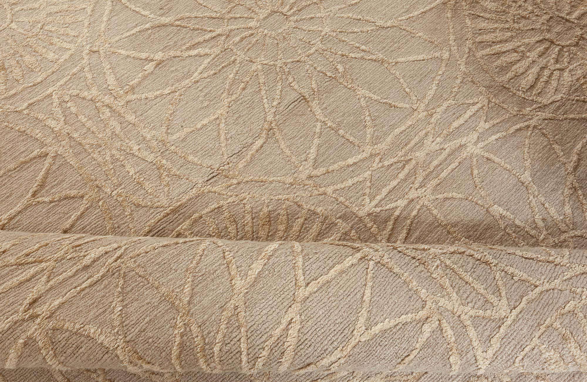 Contemporary Flower Garden Beige Silk rug by Suzanne Lovell for Doris Leslie Blau
Size: 9'0