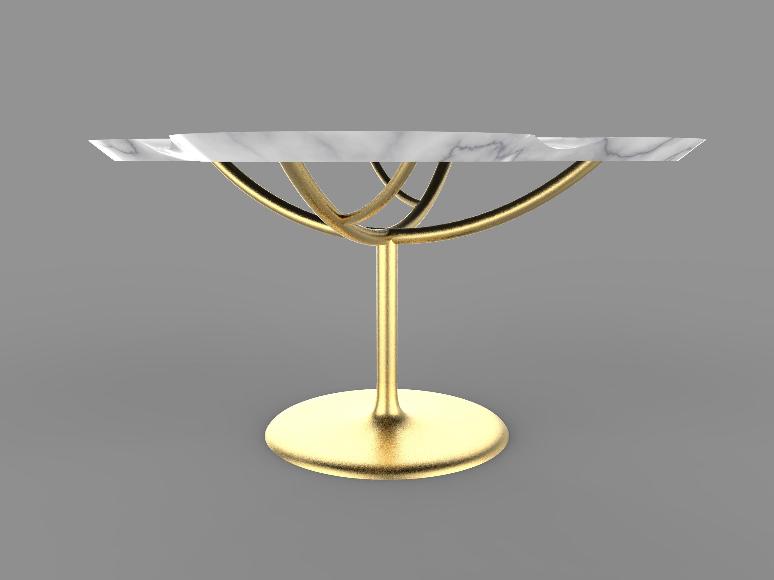 Italian Contemporary “Flower Power’” Table in Hand Sculpted Carrara Marble For Sale