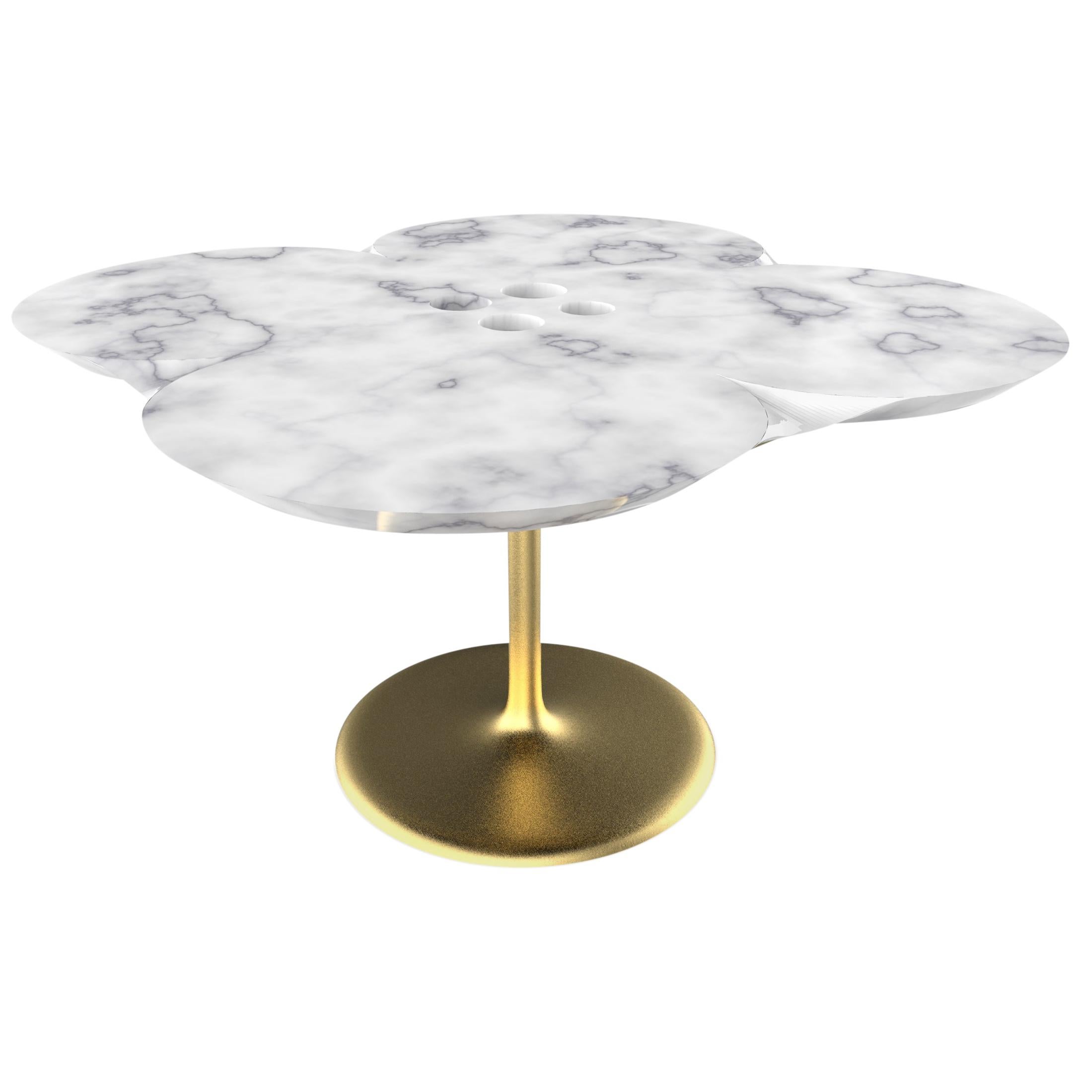 Contemporary “Flower Power’” Table in Hand Sculpted Carrara Marble im Angebot