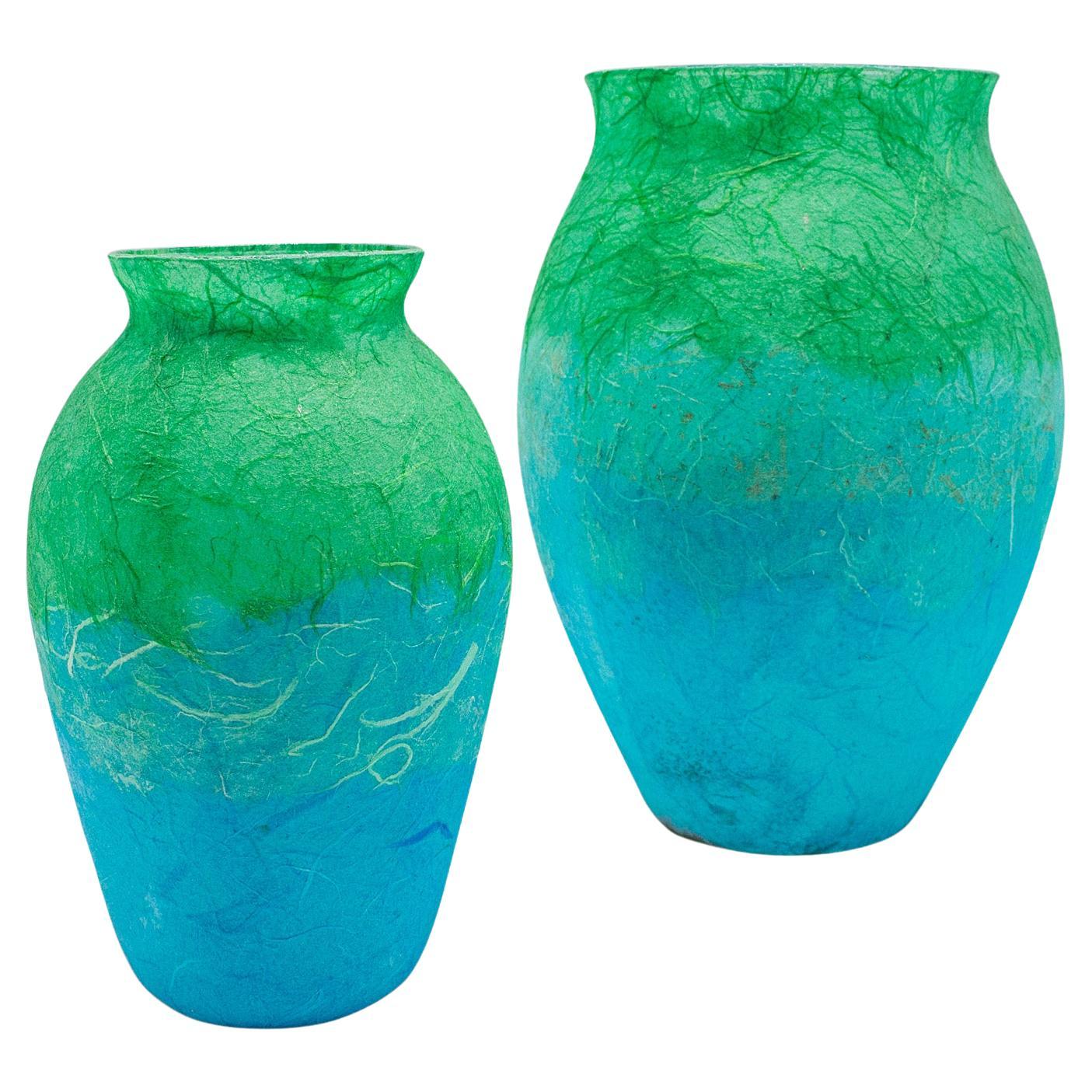 Contemporary Flower Vase Duo, English, Art Glass, Straw Silk, Baluster Urn Set