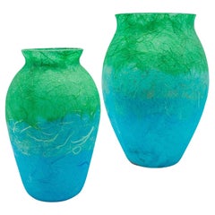 Contemporary Flower Vase Duo, English, Art Glass, Straw Silk, Baluster Urn Set