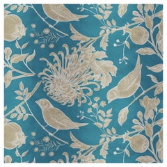 Panneau de soie contemporain fleurs et oiseaux