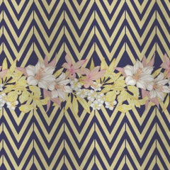 Contemporary Flowers and Chevron Silk Panel