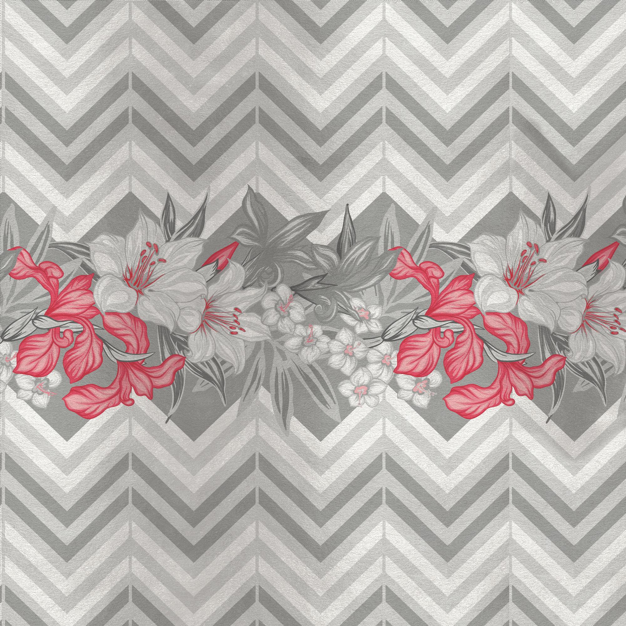 Modern Contemporary Flowers and Chevron Silk Panel For Sale