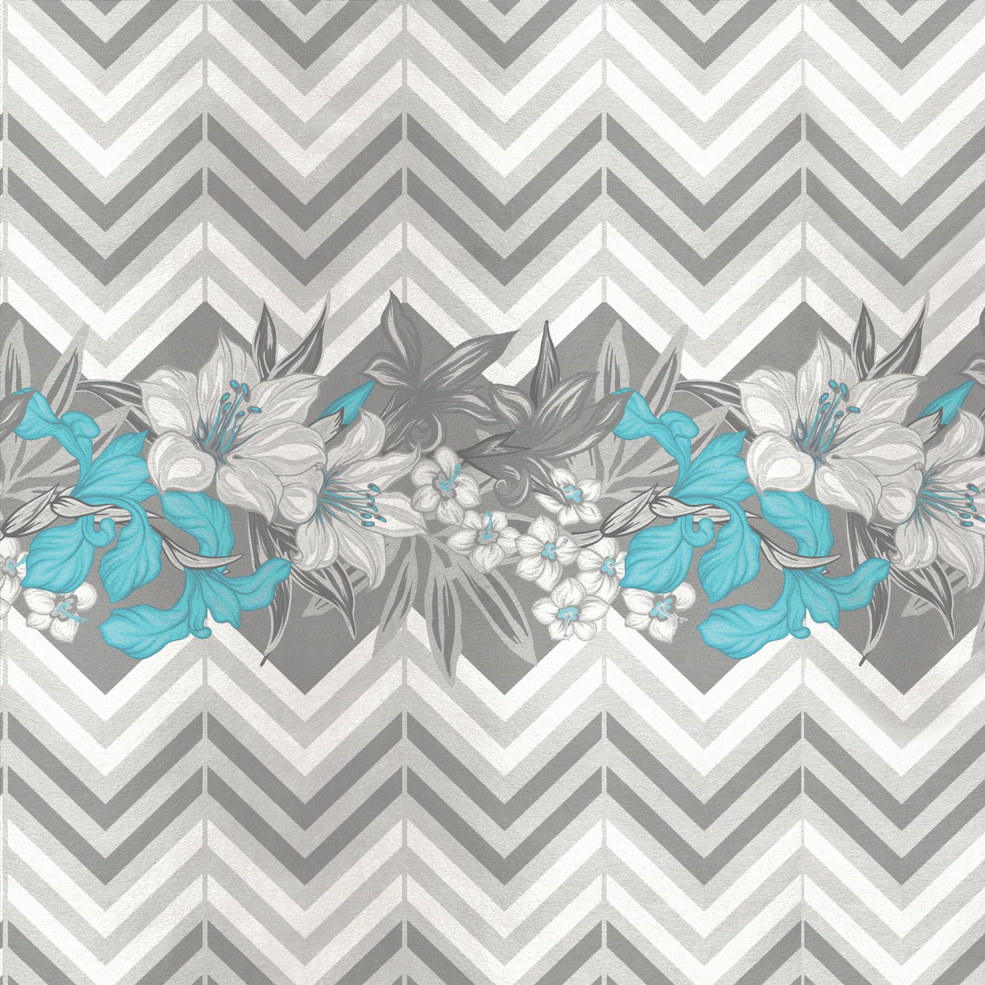 Italian Contemporary Flowers and Chevron Silk Panel For Sale