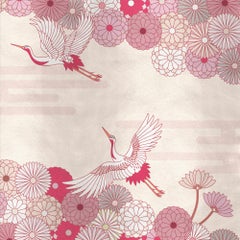 Contemporary Flowers and Storks Silk Panel
