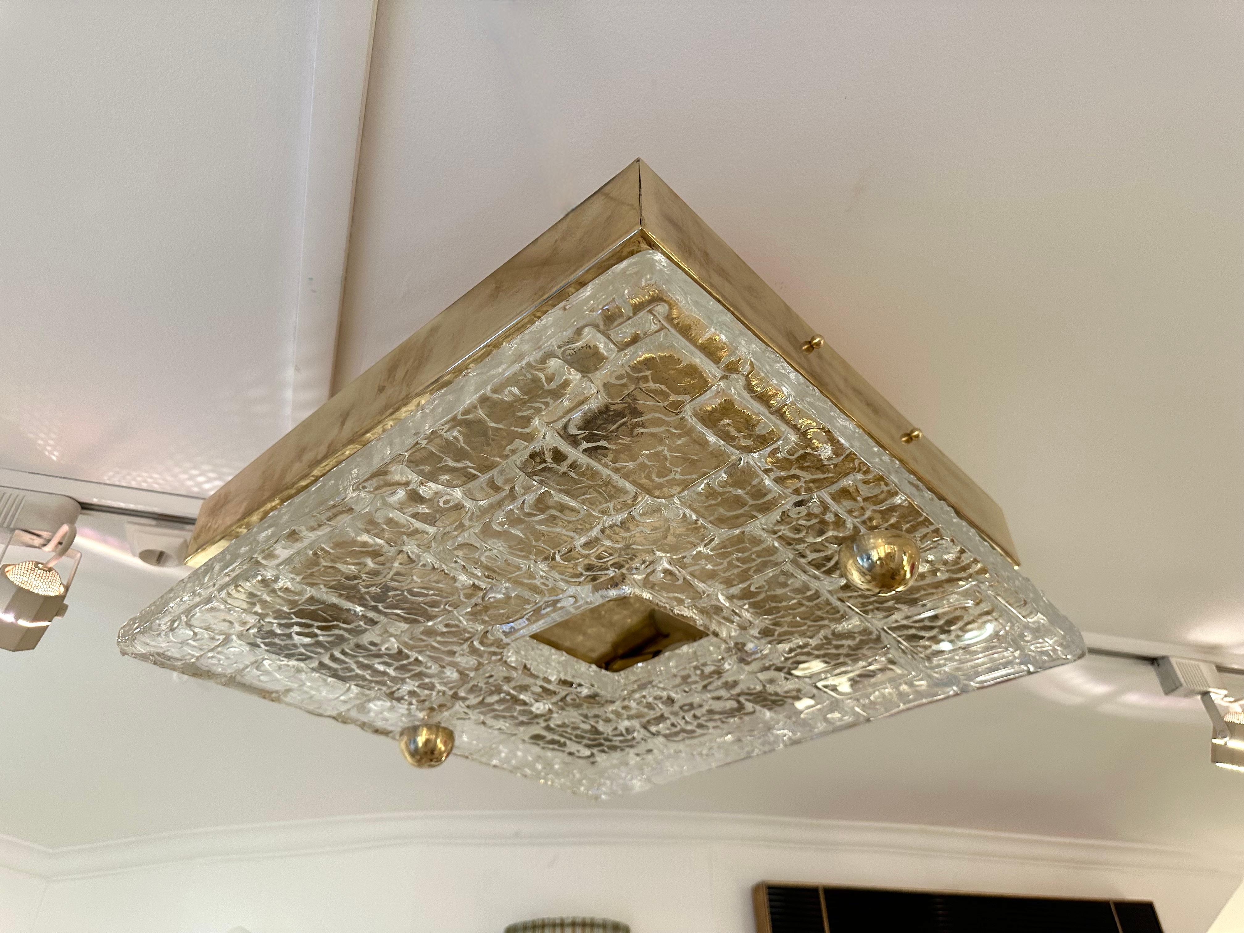 Contemporary Flush Mount Brass and Murano Glass Textured Blade, Italy For Sale 5