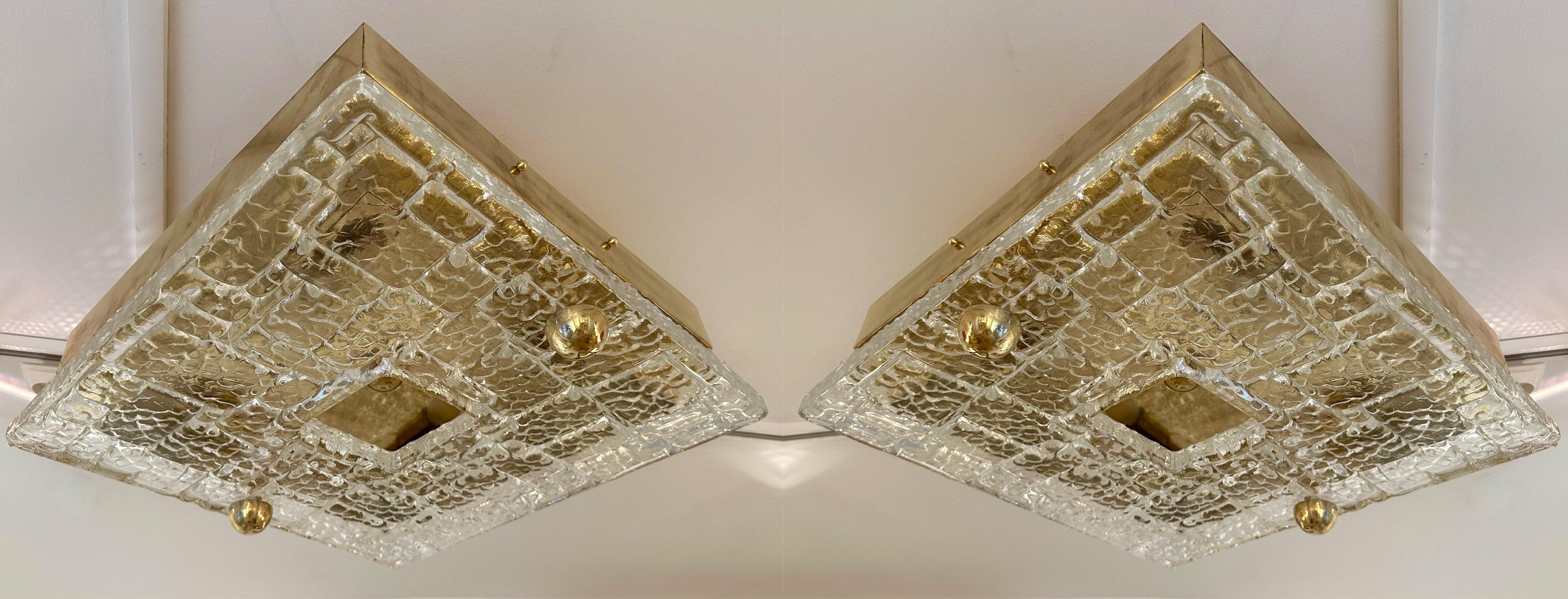 Contemporary Flush Mount Brass and Murano Glass Textured Blade, Italy For Sale 6
