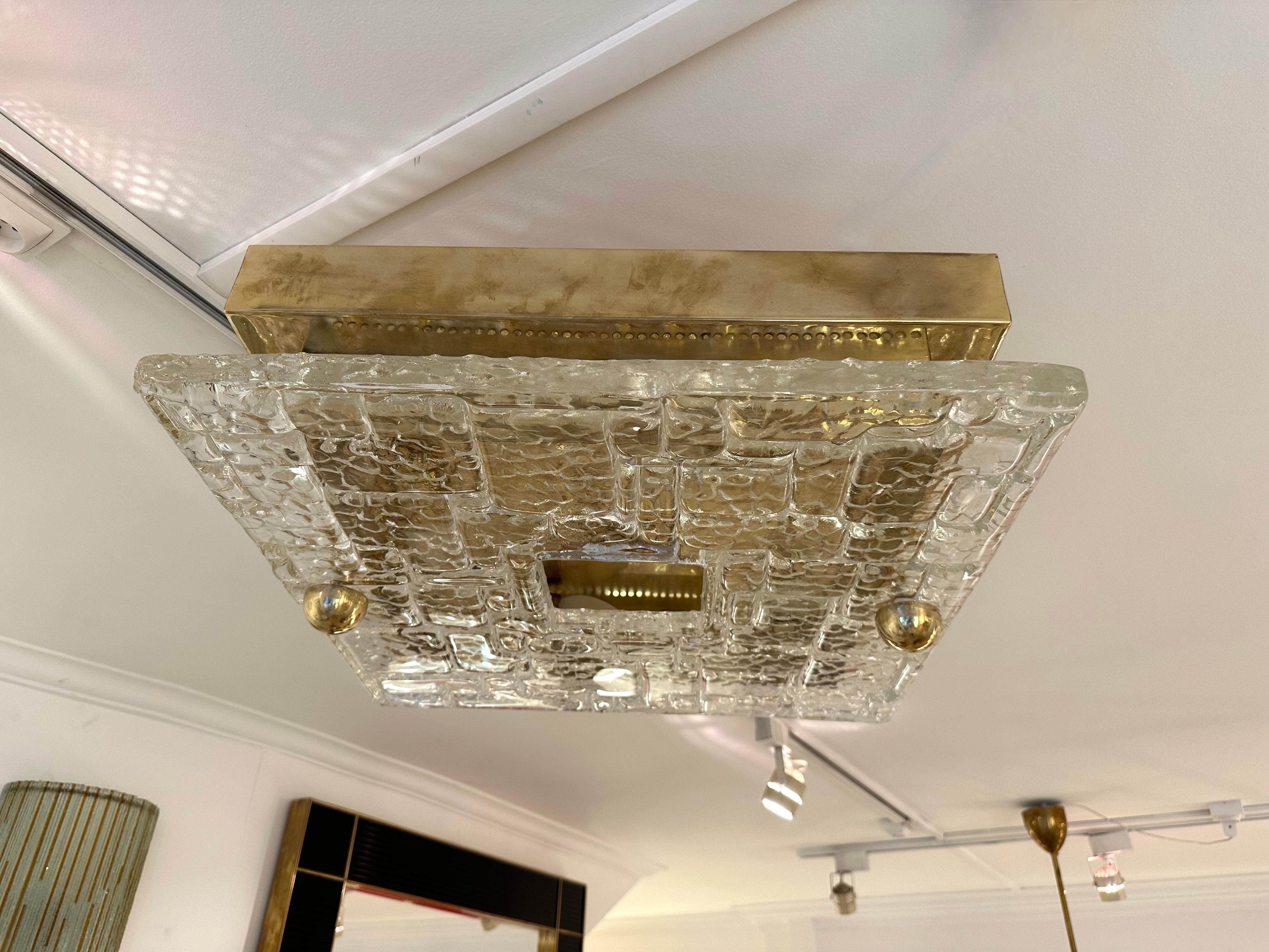 Contemporary Flush Mount Brass and Murano Glass Textured Blade, Italy For Sale 7