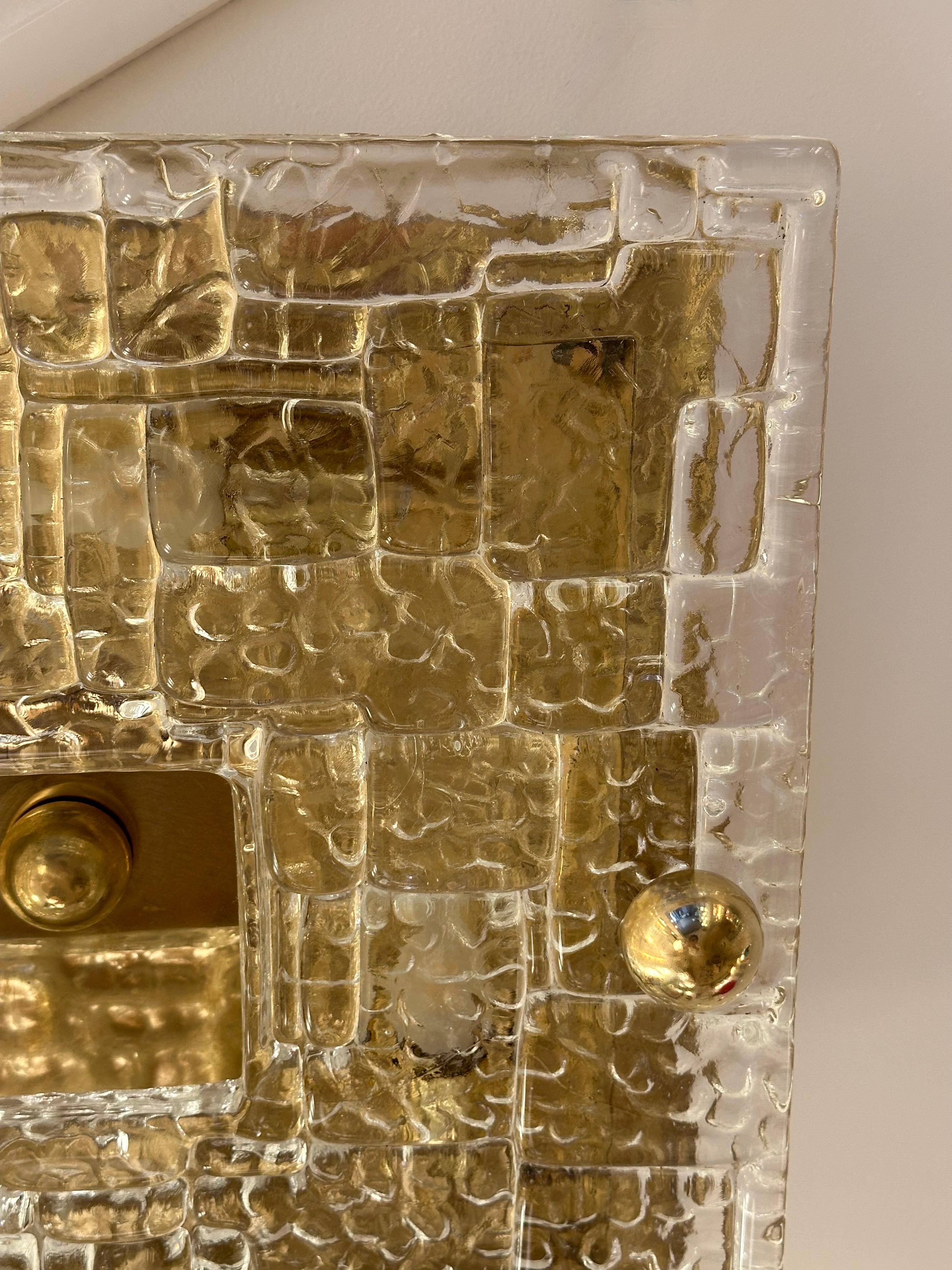 Contemporary Flush Mount Brass and Murano Glass Textured Blade, Italy For Sale 1