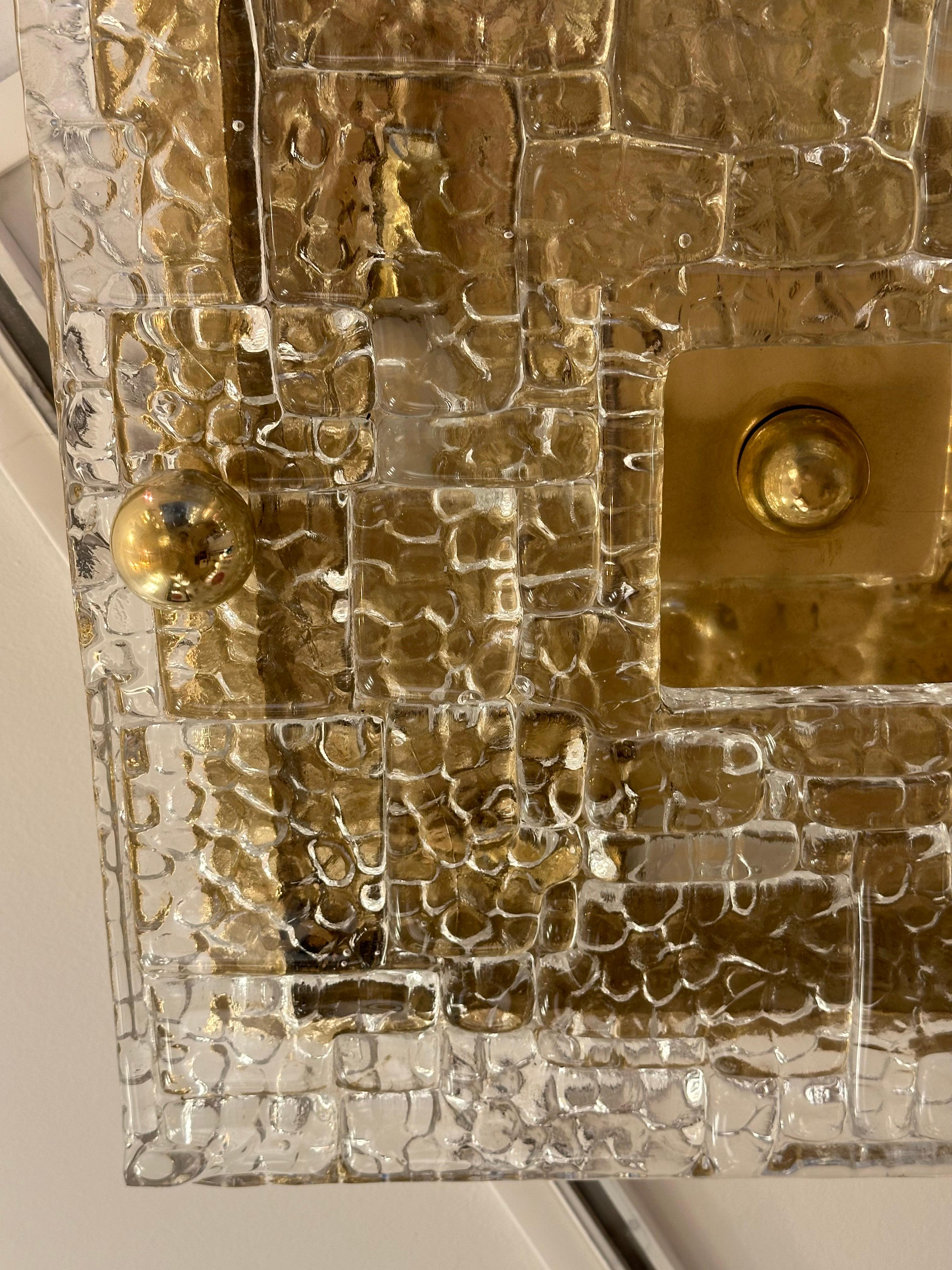 Contemporary Flush Mount Brass and Murano Glass Textured Blade, Italy For Sale 2
