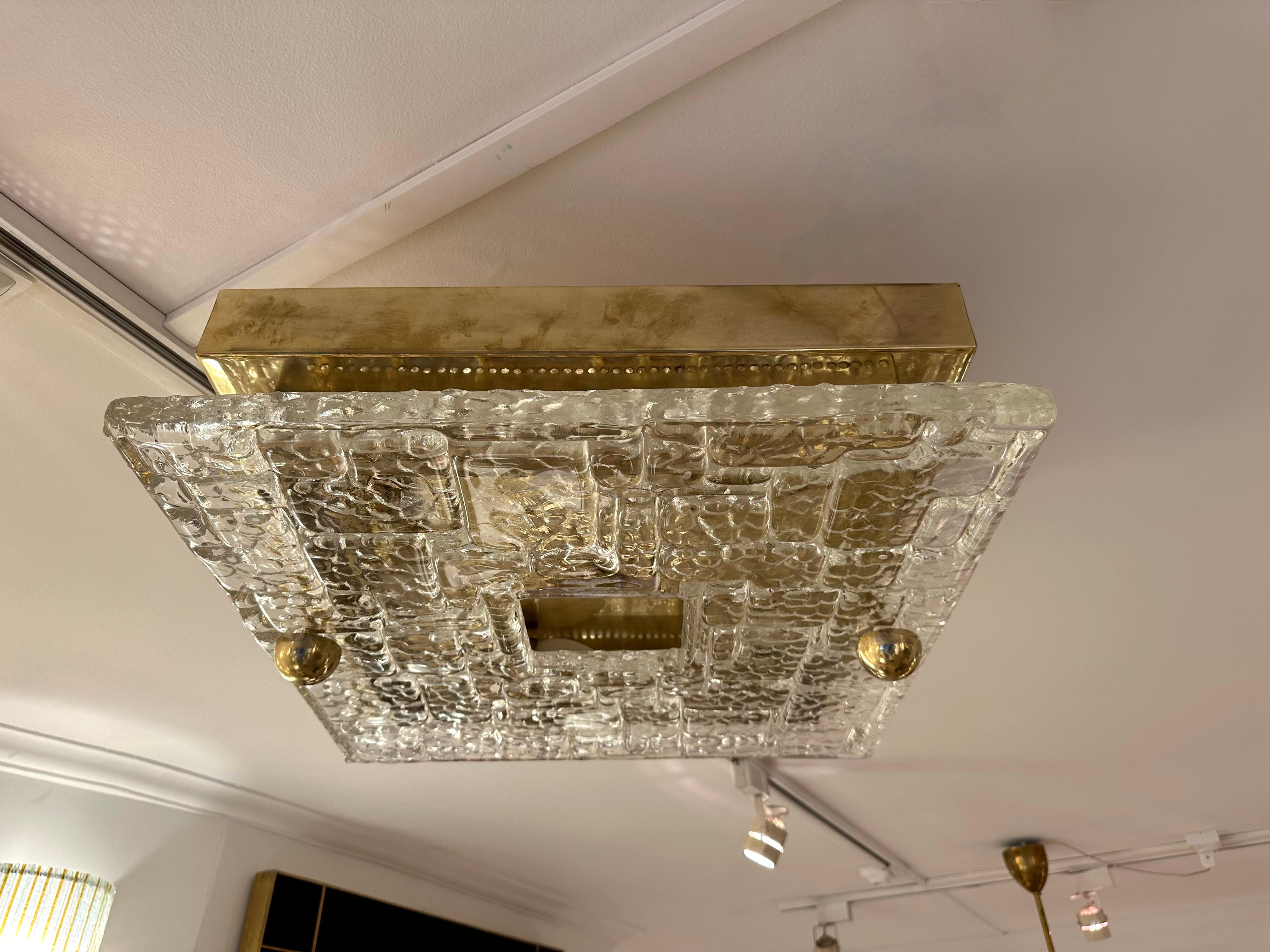 Contemporary Flush Mount Brass and Murano Glass Textured Blade, Italy For Sale 4