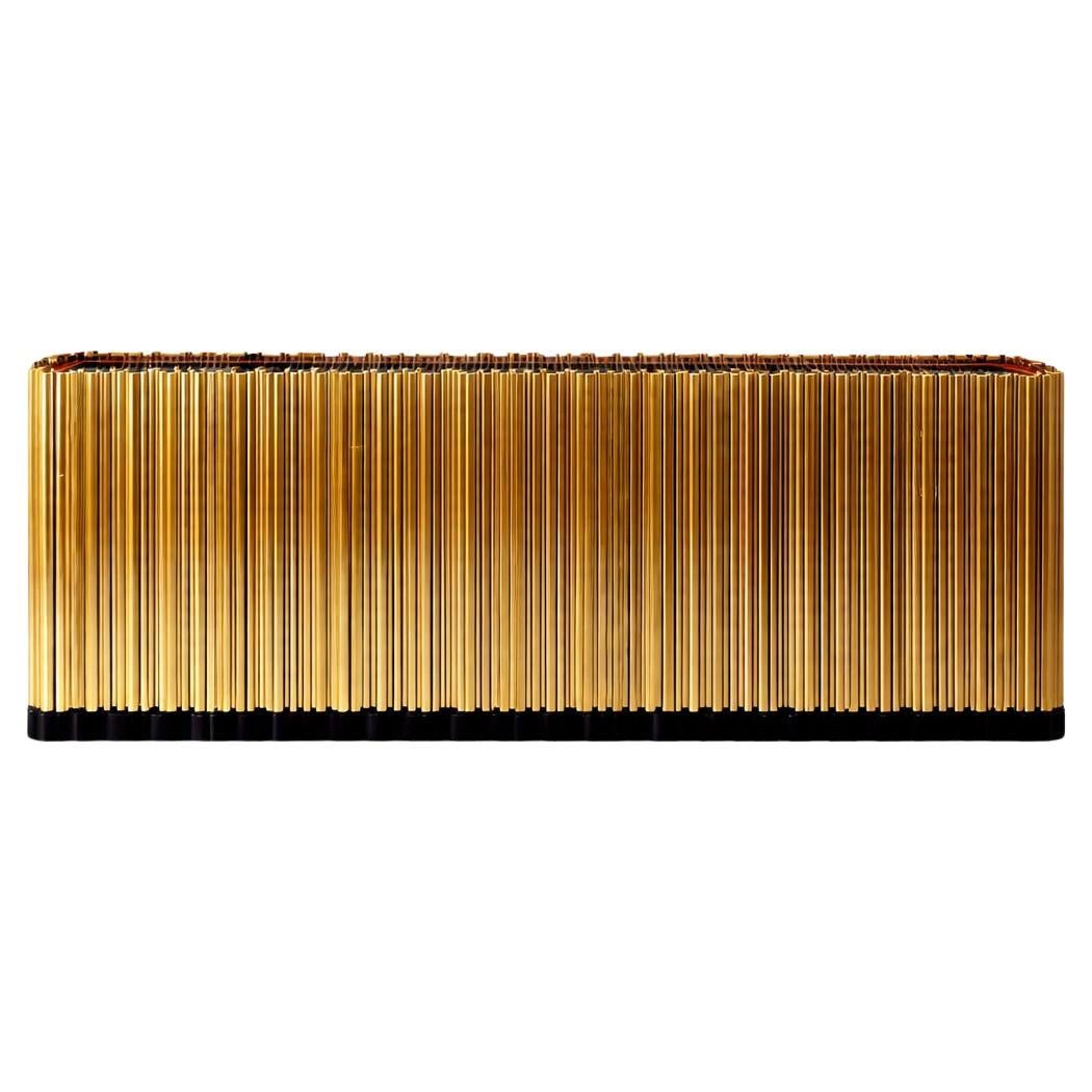 Contemporary Fluted Stainless Steel Sideboard with Gilt Finish For Sale