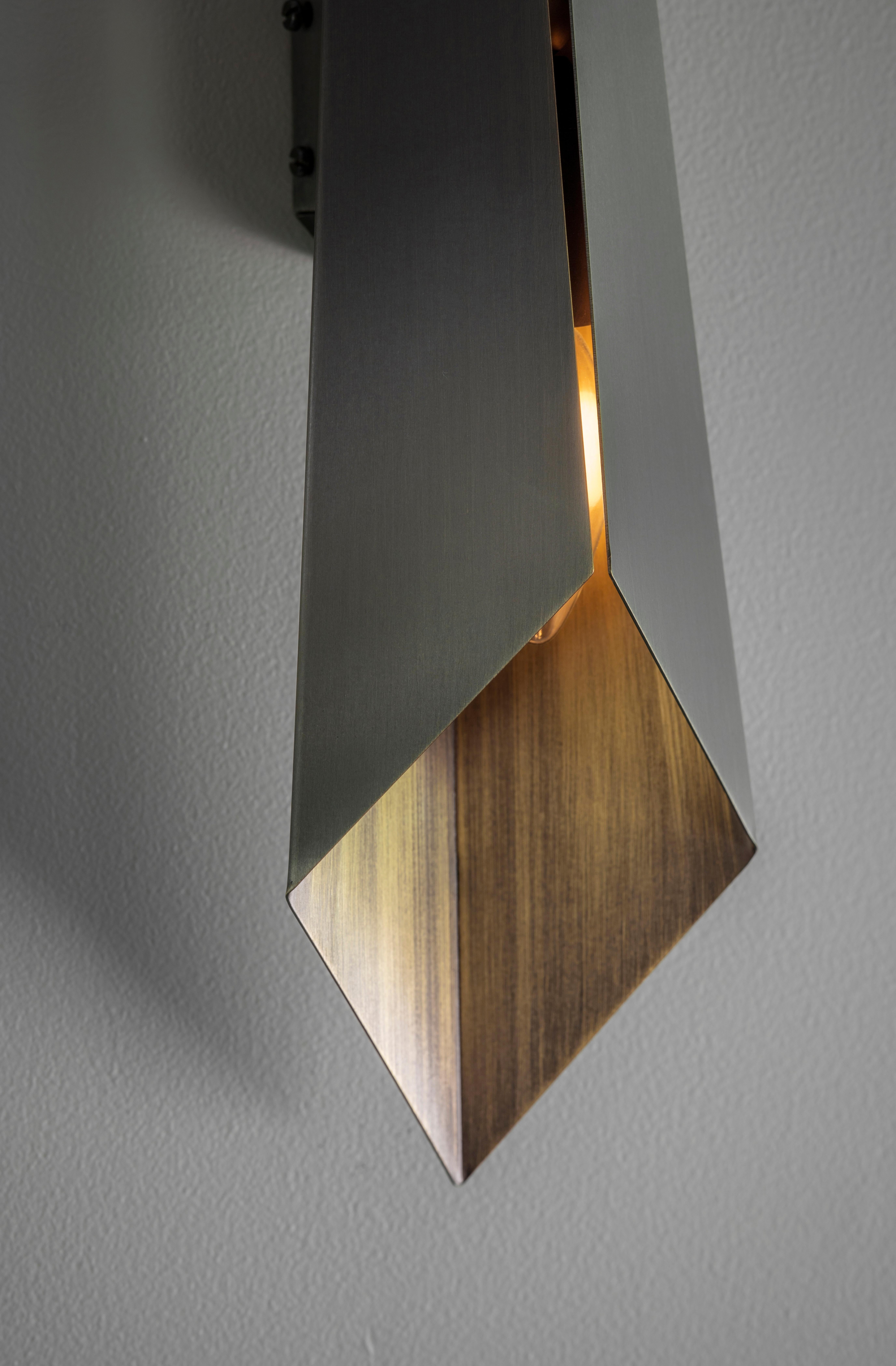 British Contemporary Folded Brass Wall Light in Bronze by Tigermoth Lighting For Sale