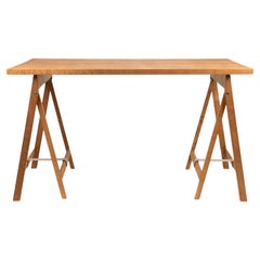 Contemporary Folding Flat Trestle Table by FRAMA, Warm Brown Birch