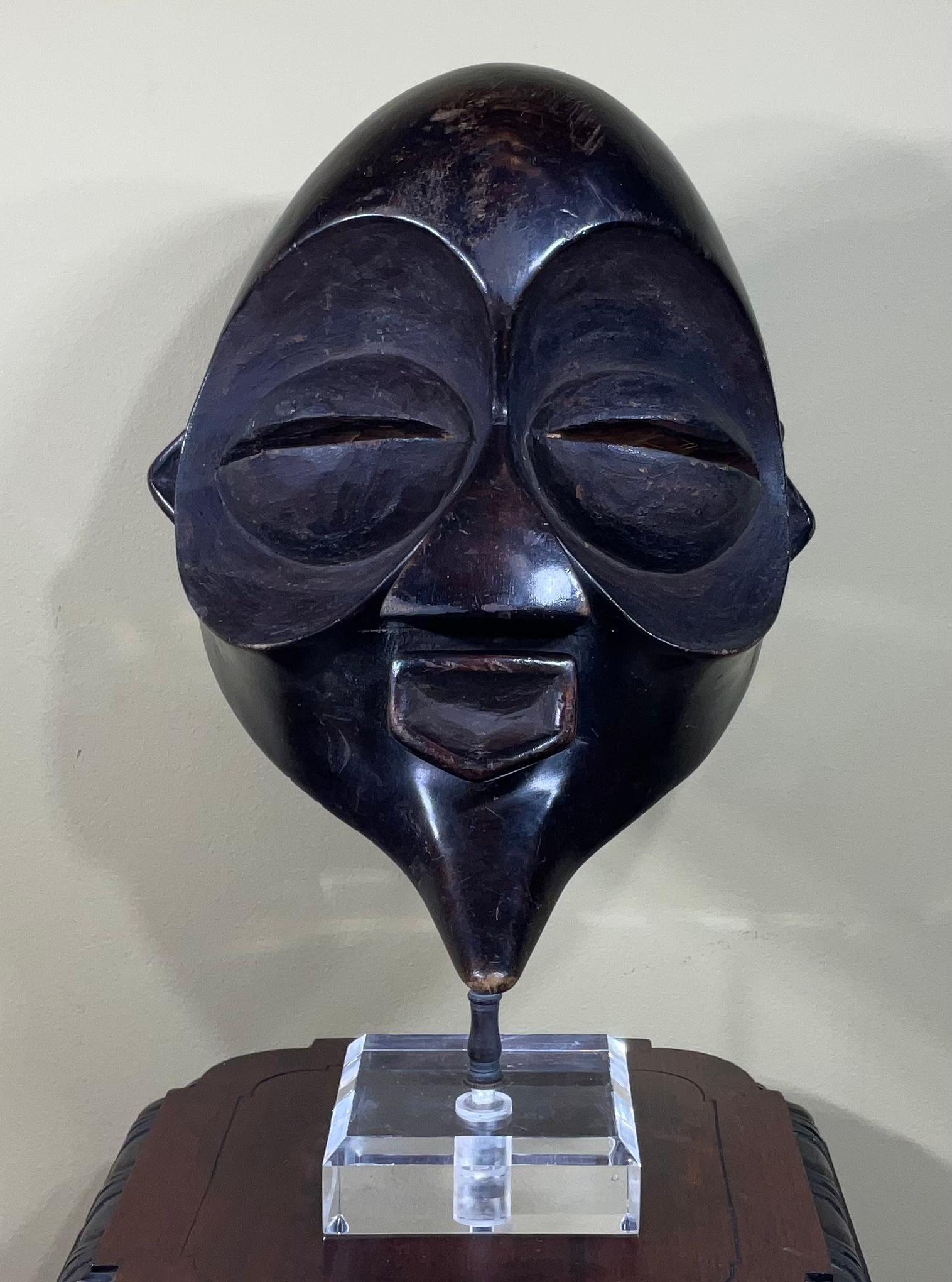 Lucite Contemporary Folk Art Style Wood Mask For Sale